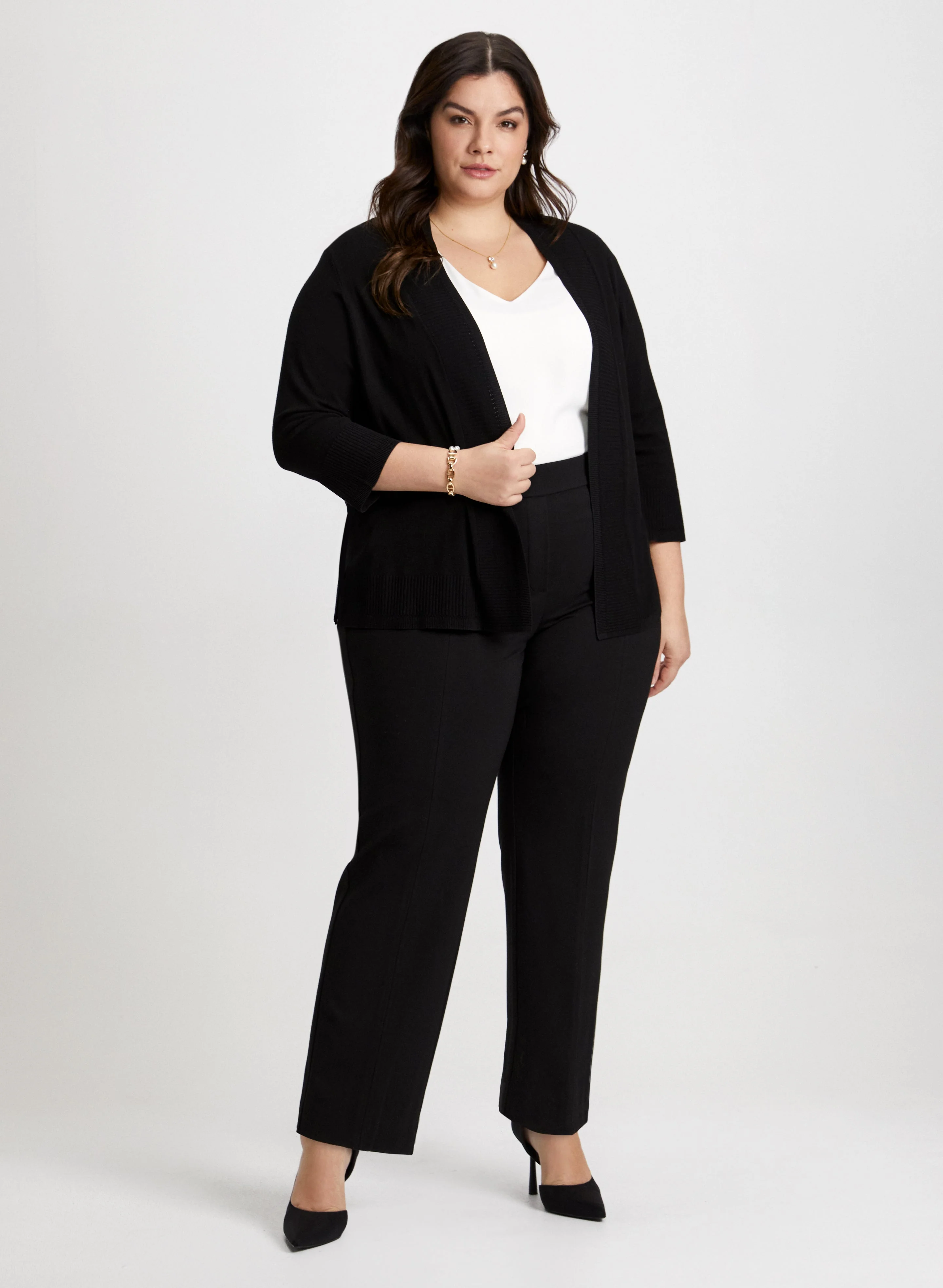 Open Front Cardigan & Straight Leg Jeans - Image 2