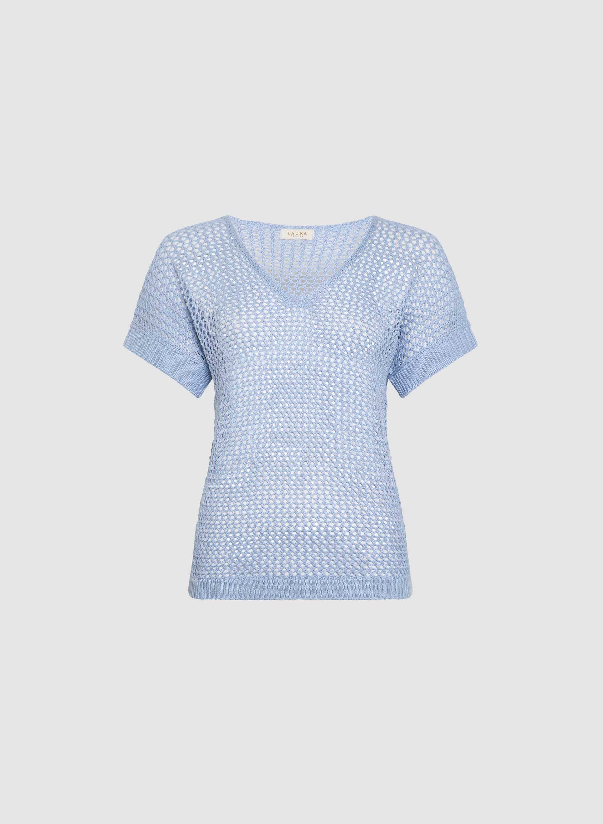 Openwork Knit Short Sleeve Sweater - Image 6