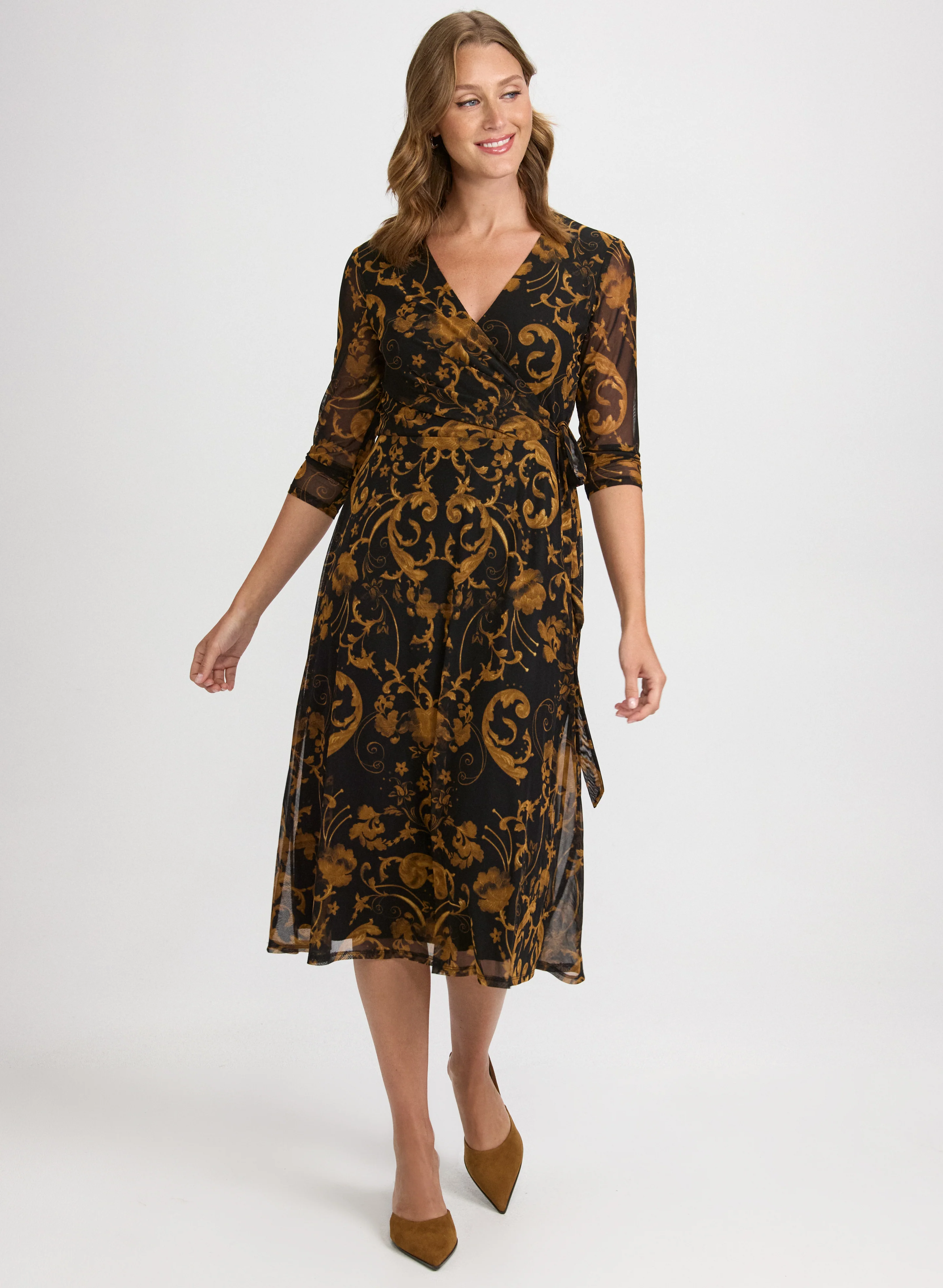 Paisley Faux-Wrap Dress