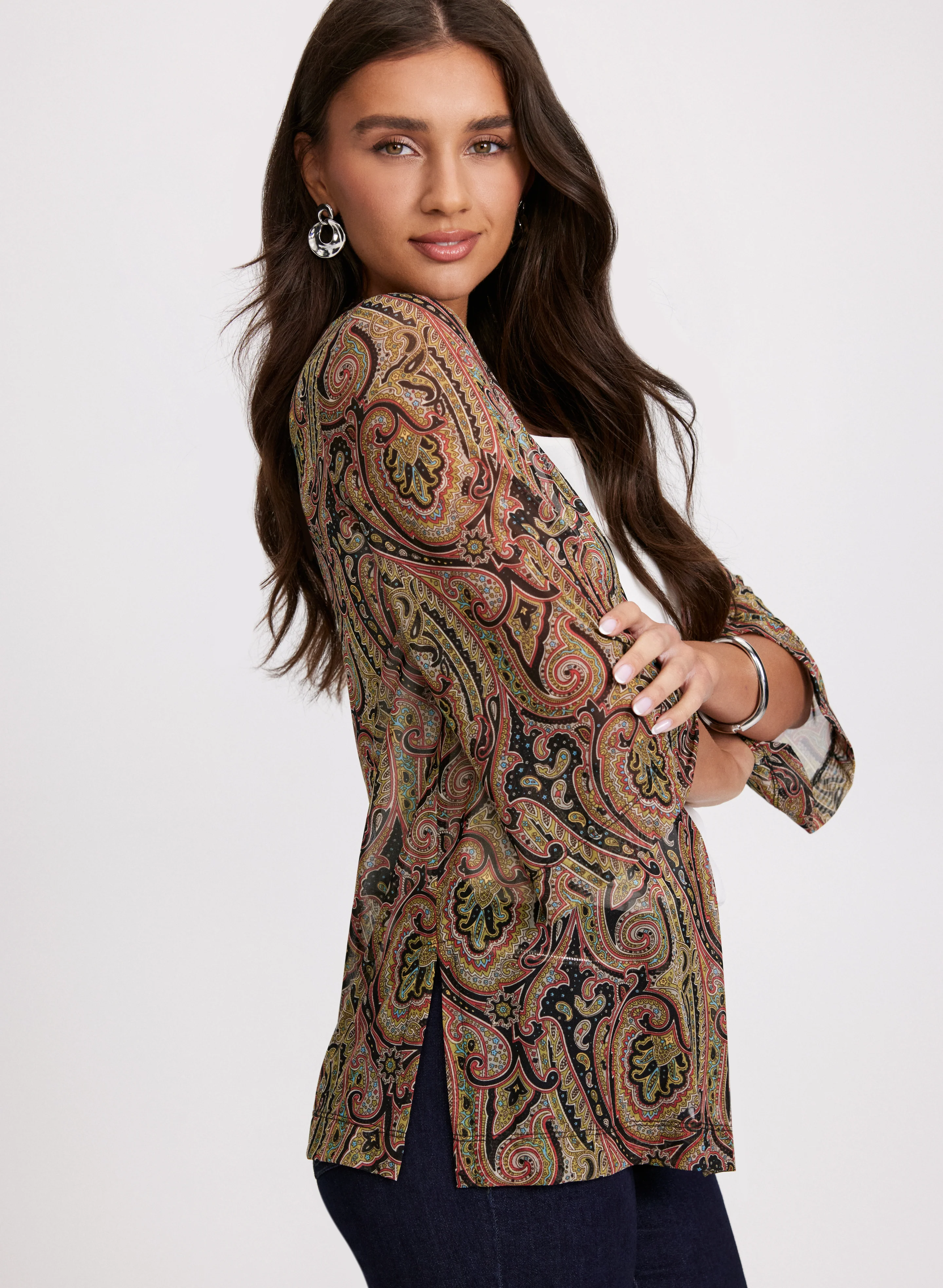 Paisley Print Long Sleeve Cover-Up - Image 2
