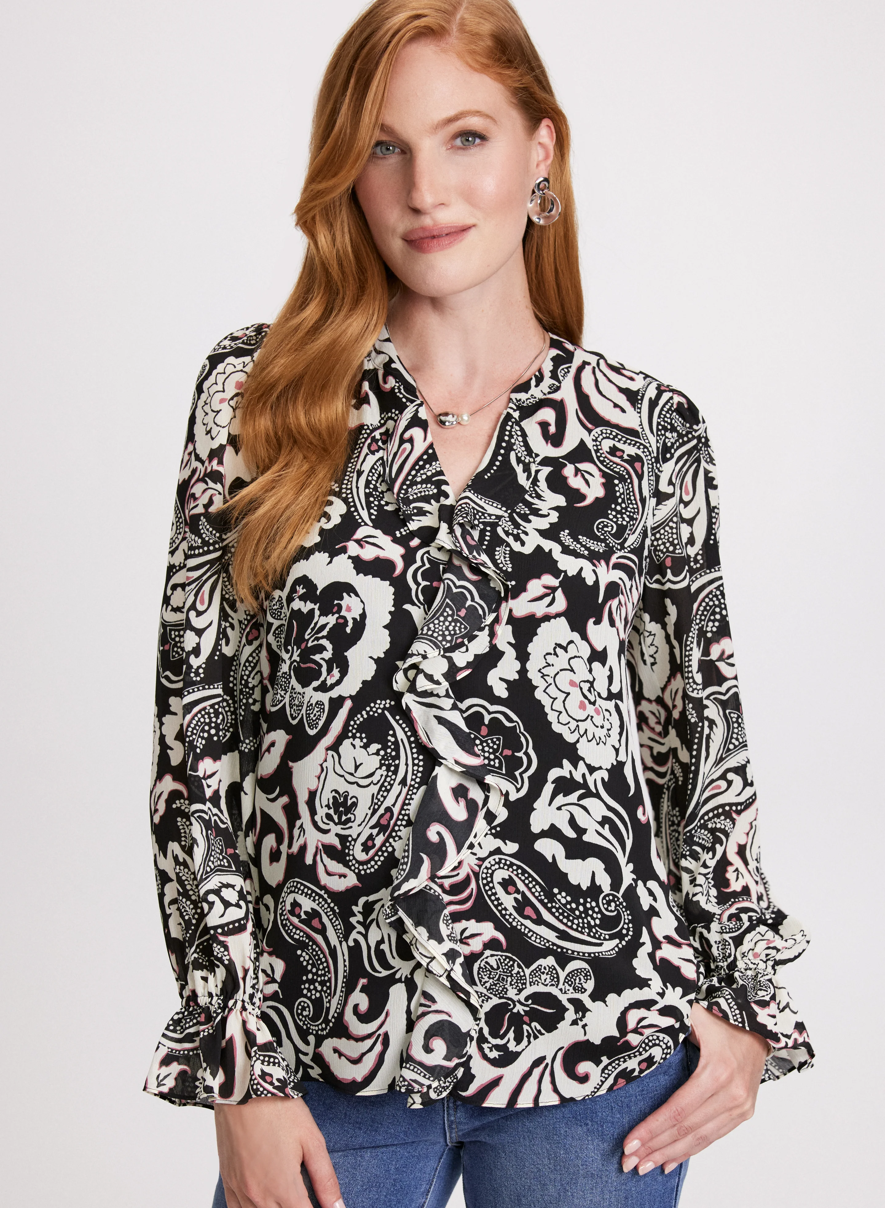 Paisley Print Ruffle Front Blouse - Image 5