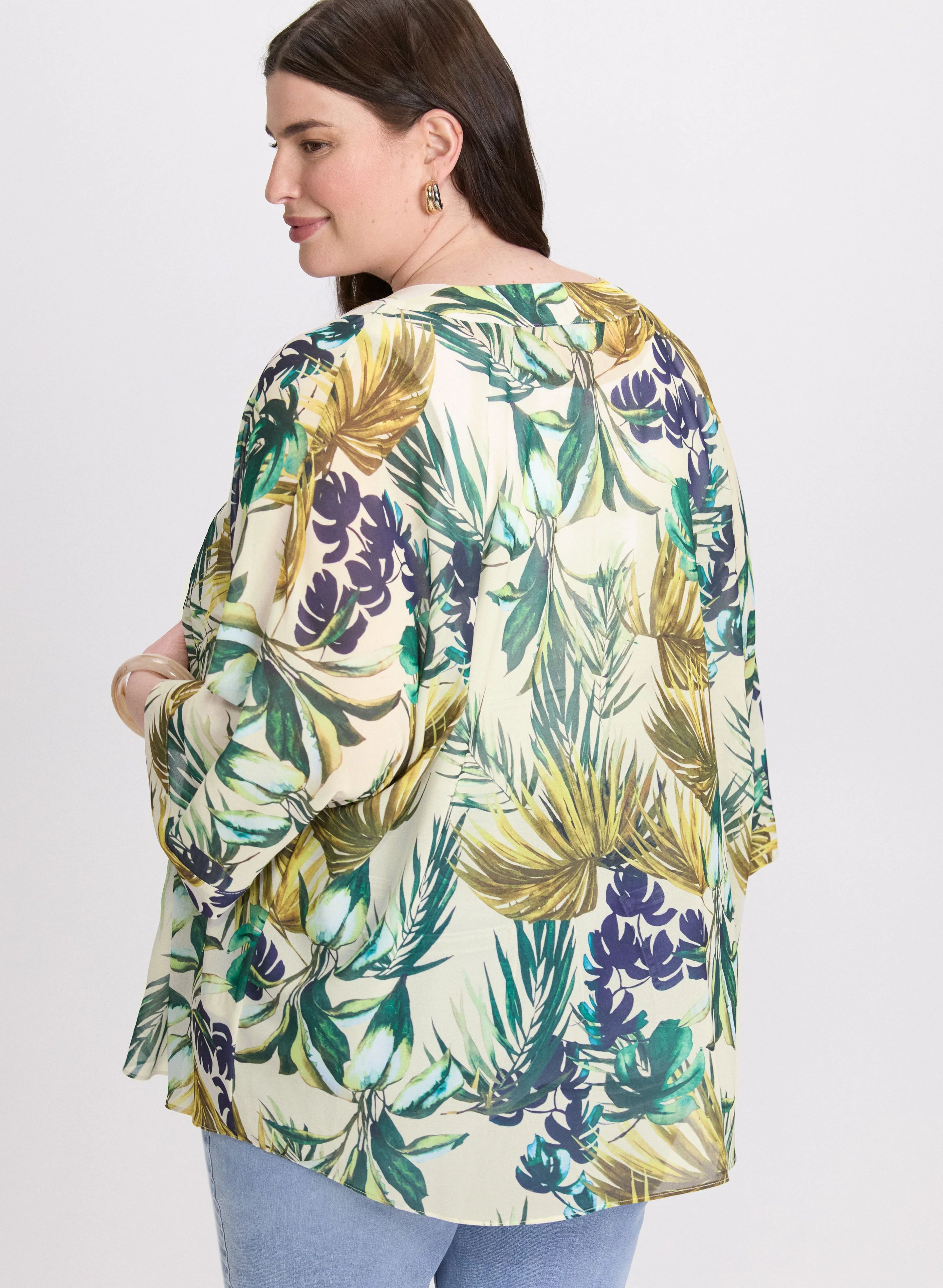 Palm Print Open Blouse - Image 4