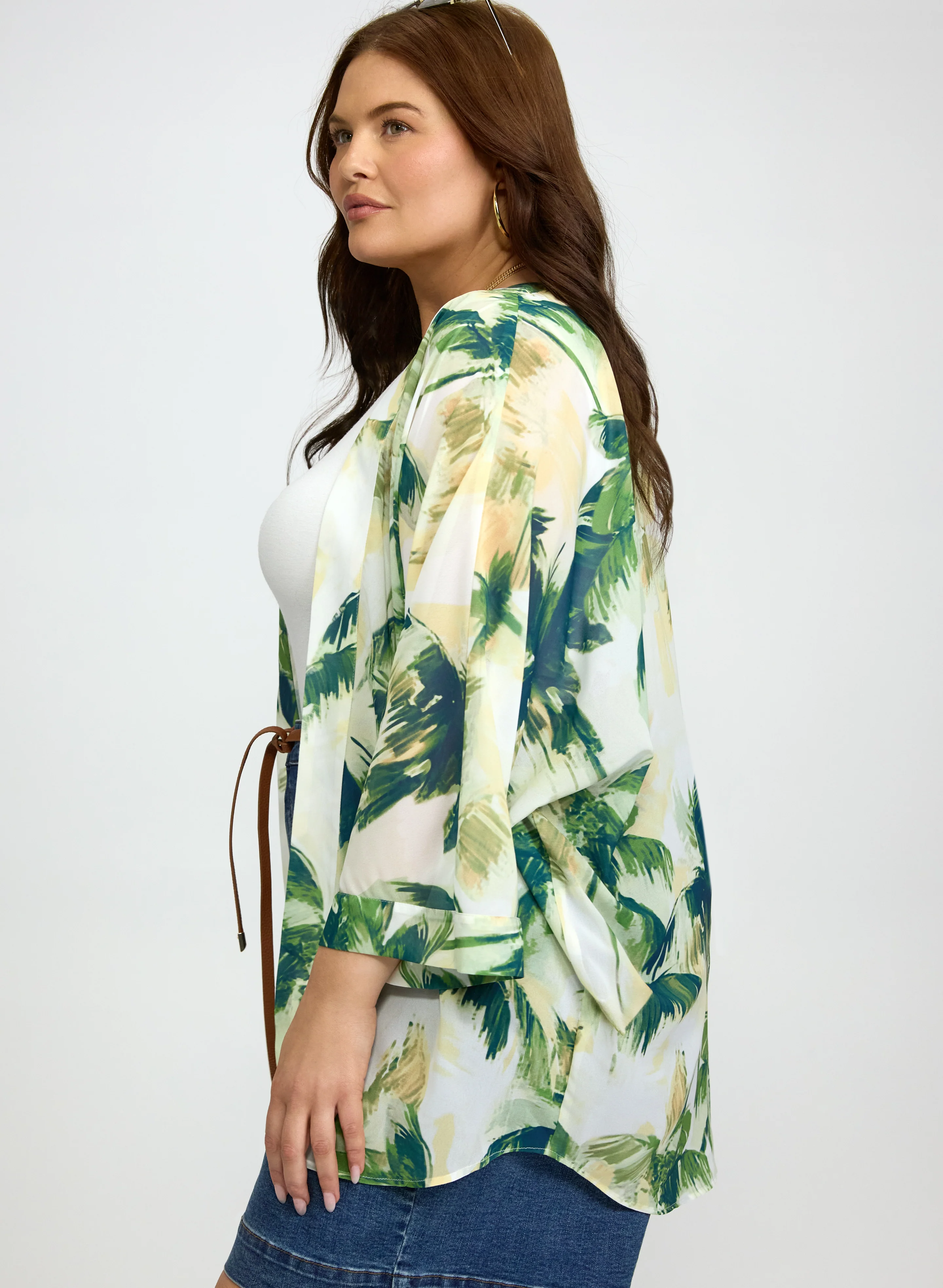 Palm Print Open Front Blouse - Image 2