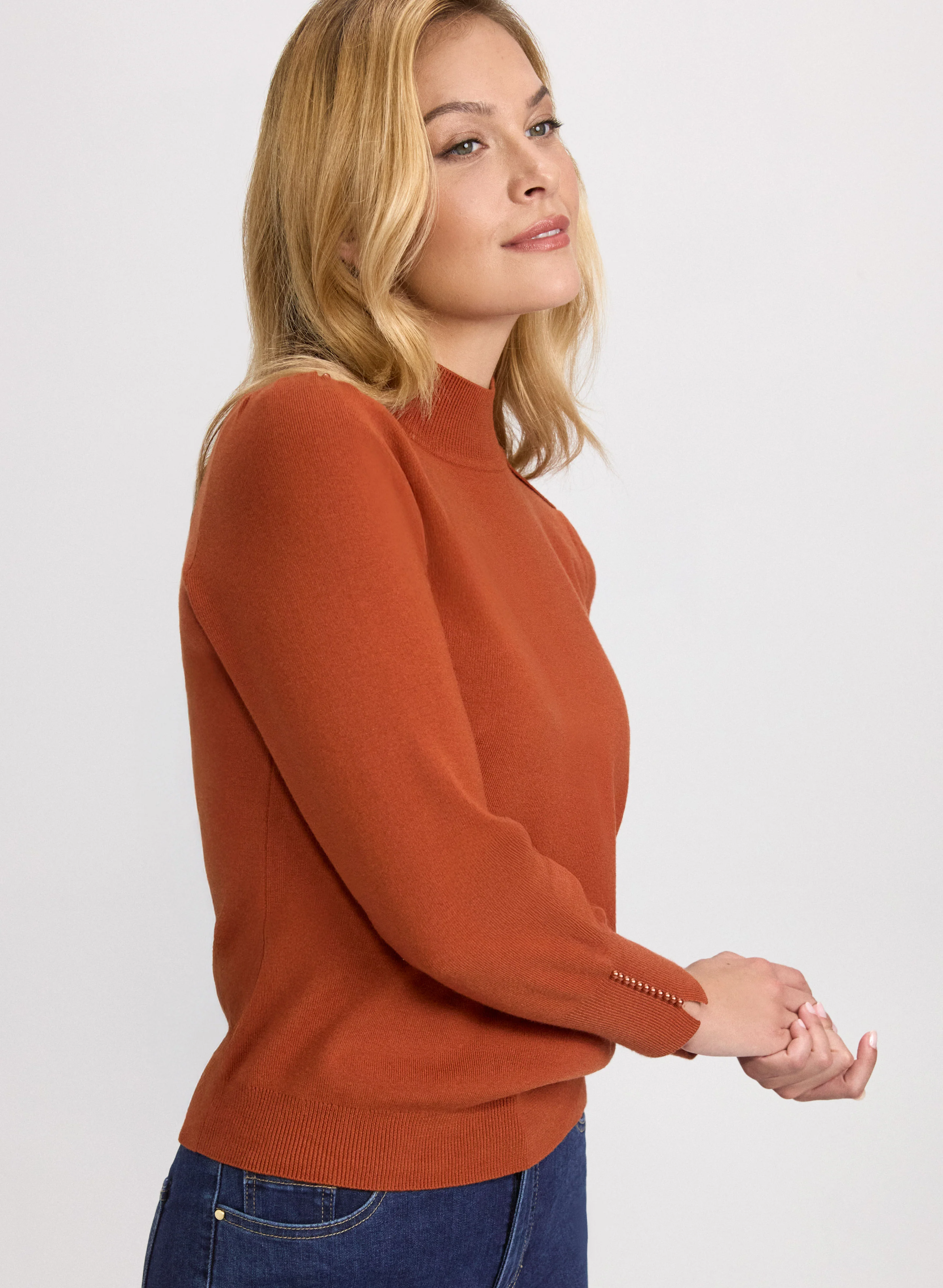 Pearl Detail Mock Neck Sweater - Image 5