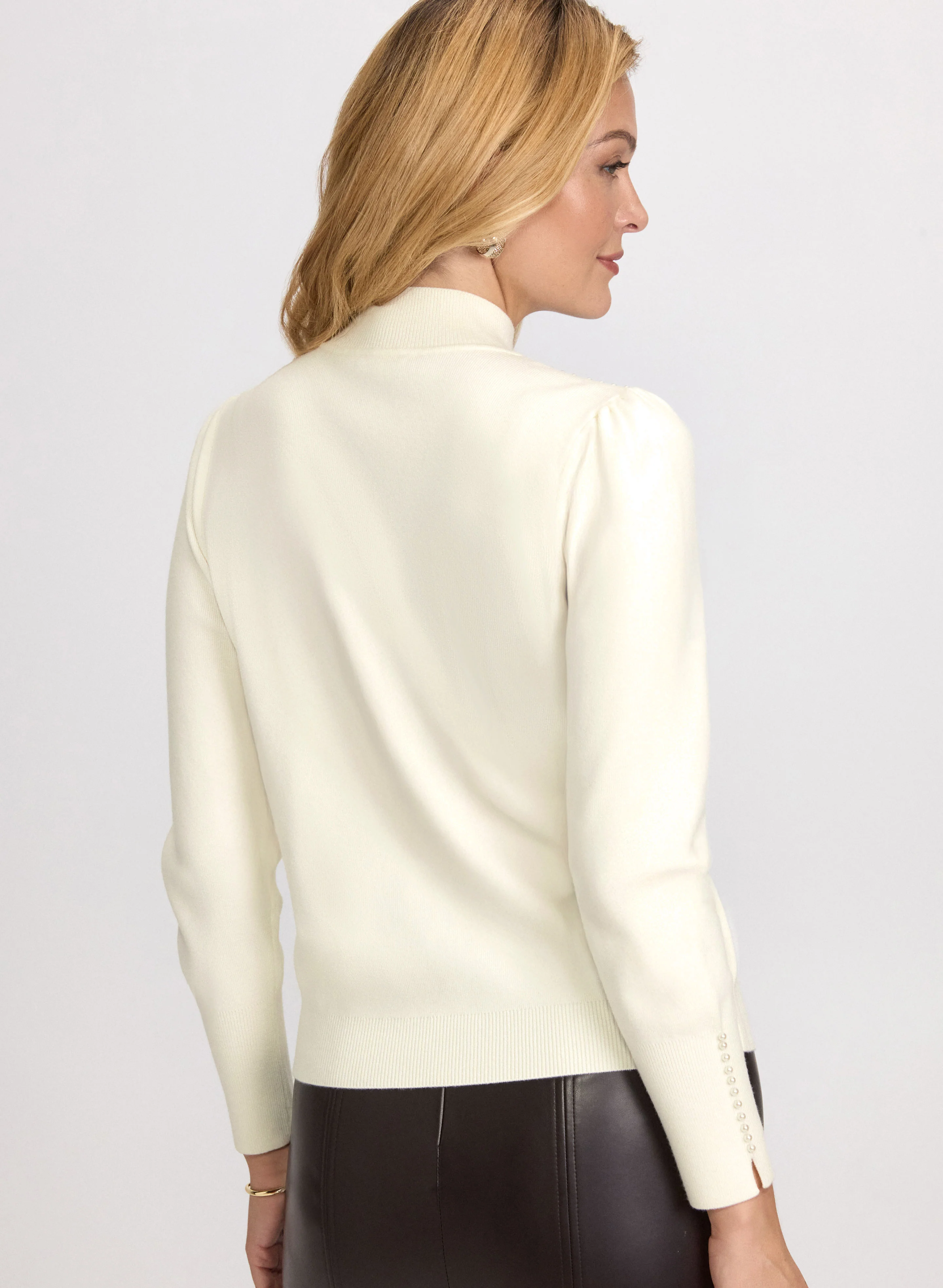 Pearl Detail Mock Neck Sweater - Image 4