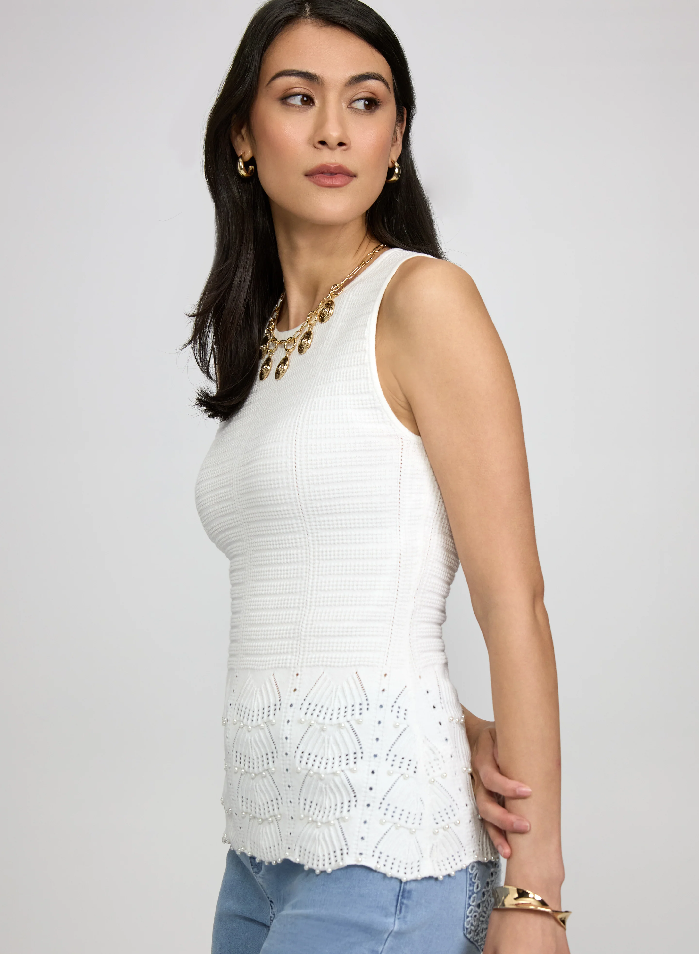 Pearl Detail Sleeveless Knit - Image 2