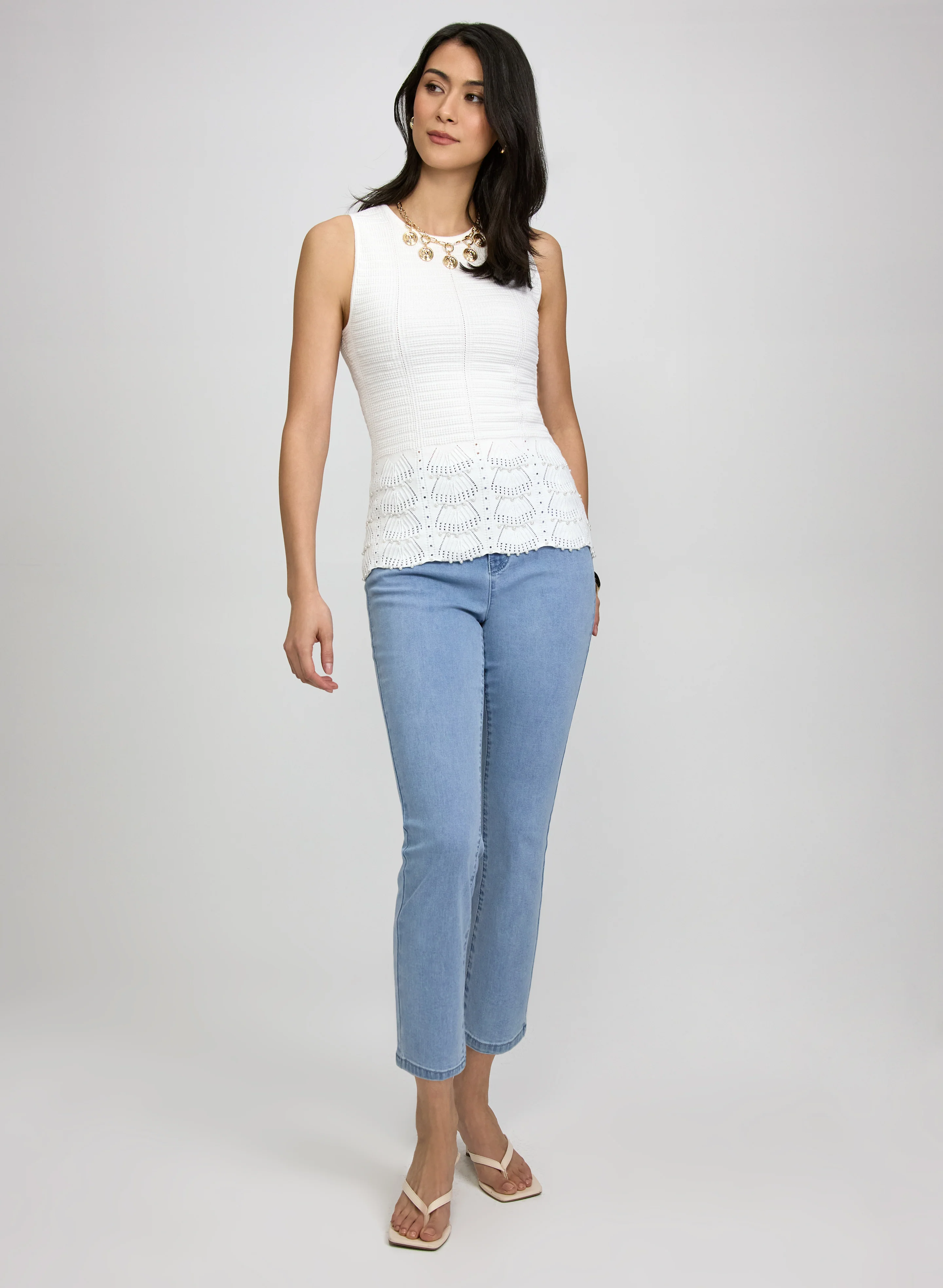 Pearl Detail Sleeveless Knit - Image 3