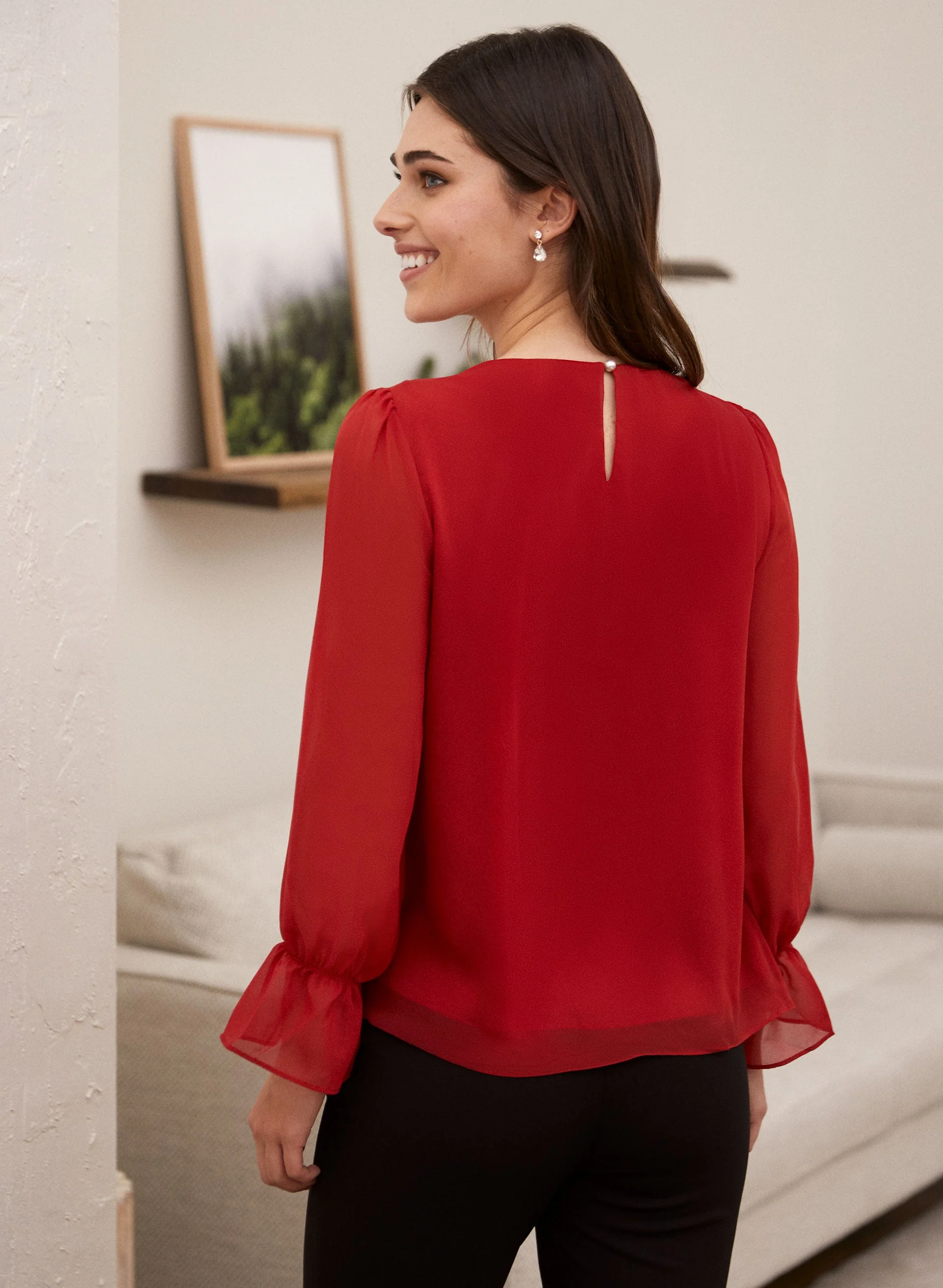 Pearl Detail Smocked Sleeve Blouse - Image 3