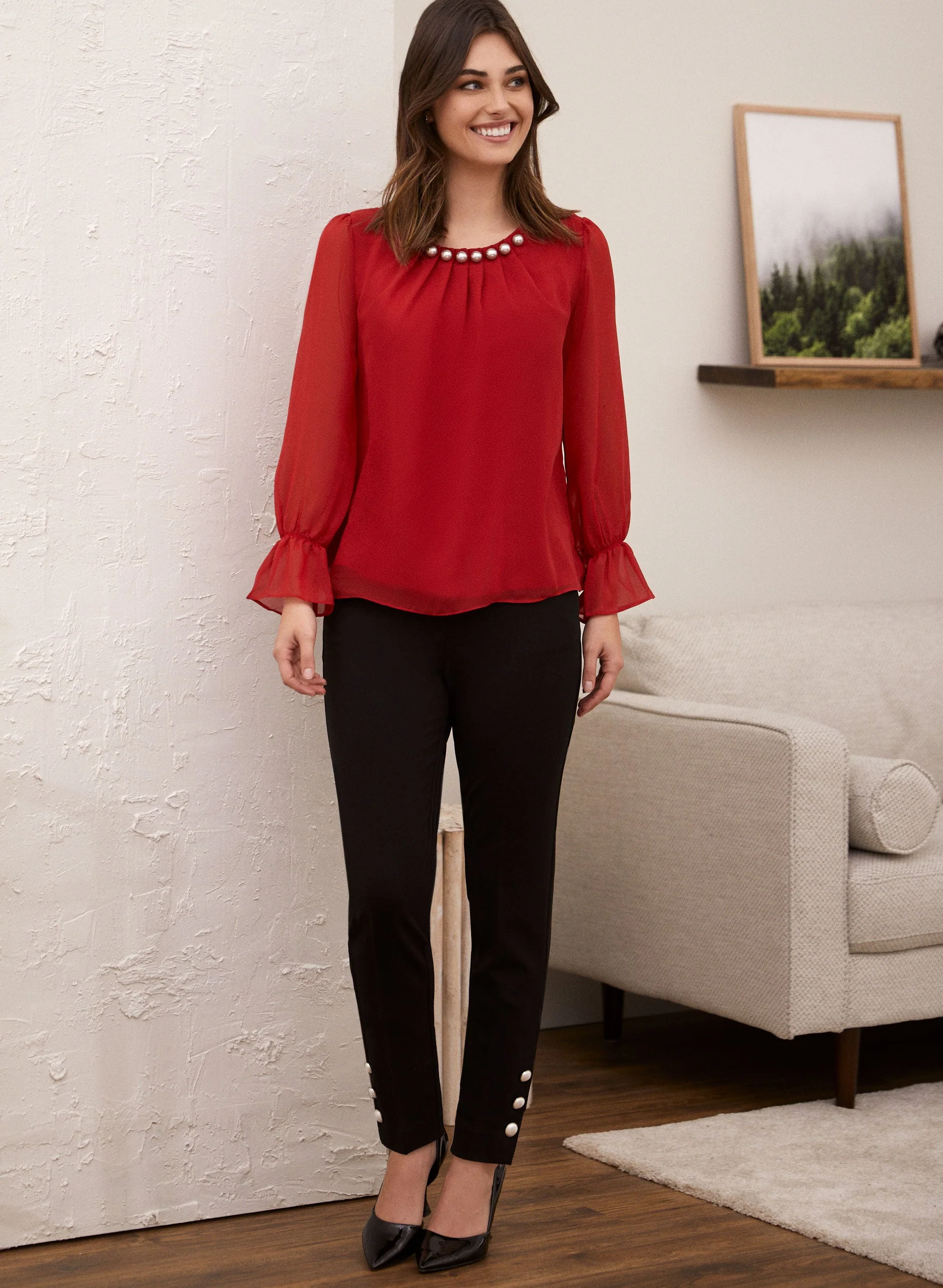 Pearl Detail Smocked Sleeve Blouse - Image 4