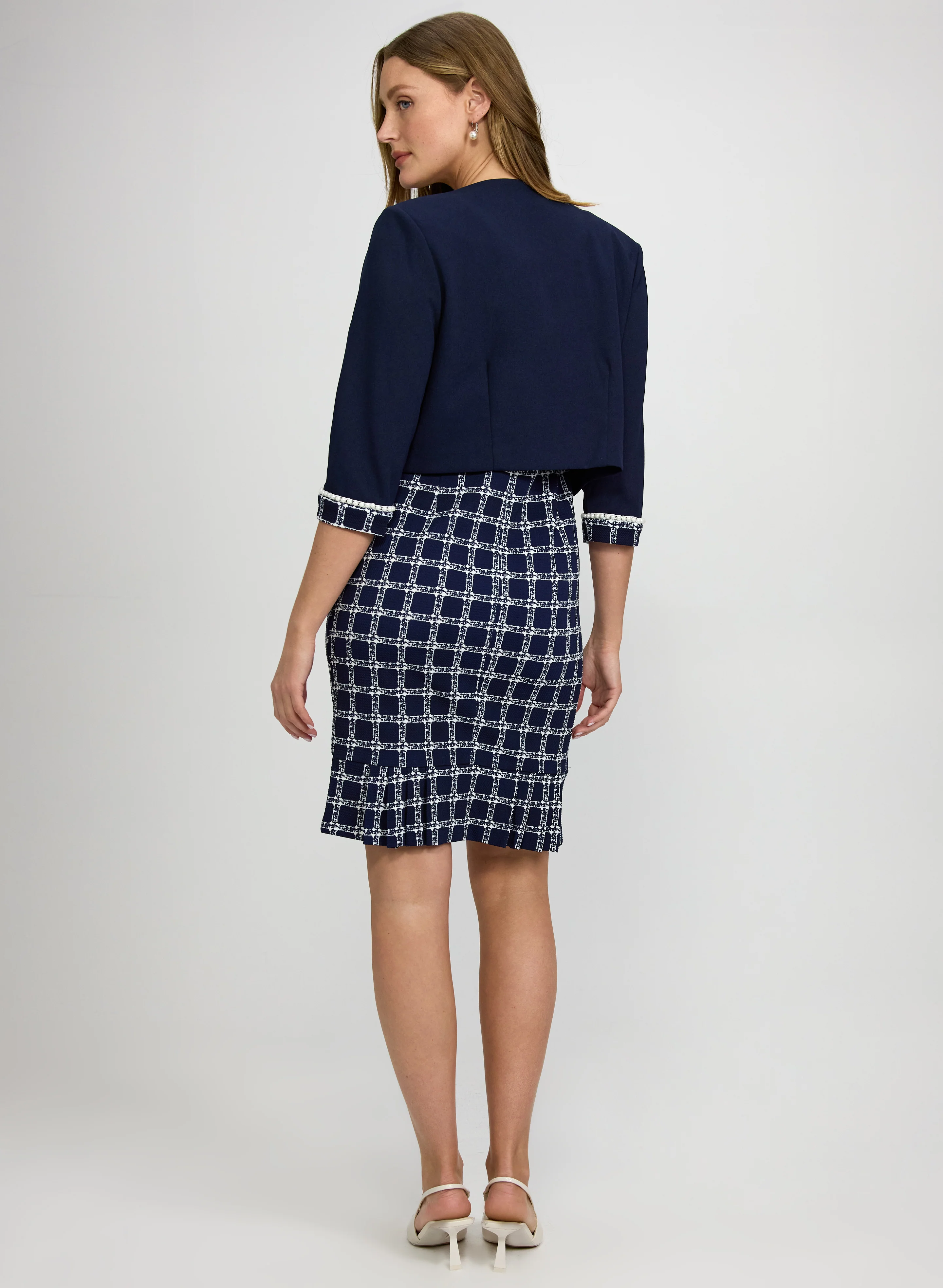 Pearl Trim Jacket & Plaid Dress Set - Image 4