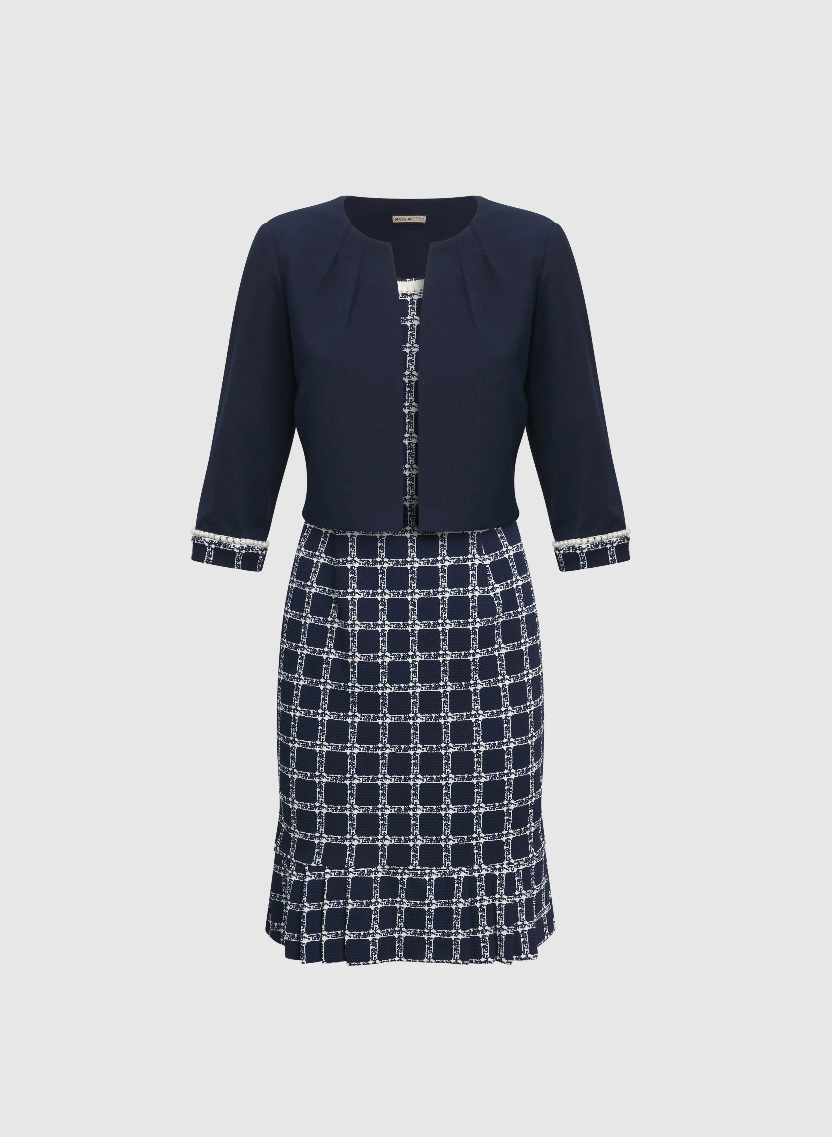 Pearl Trim Jacket & Plaid Dress Set - Image 6
