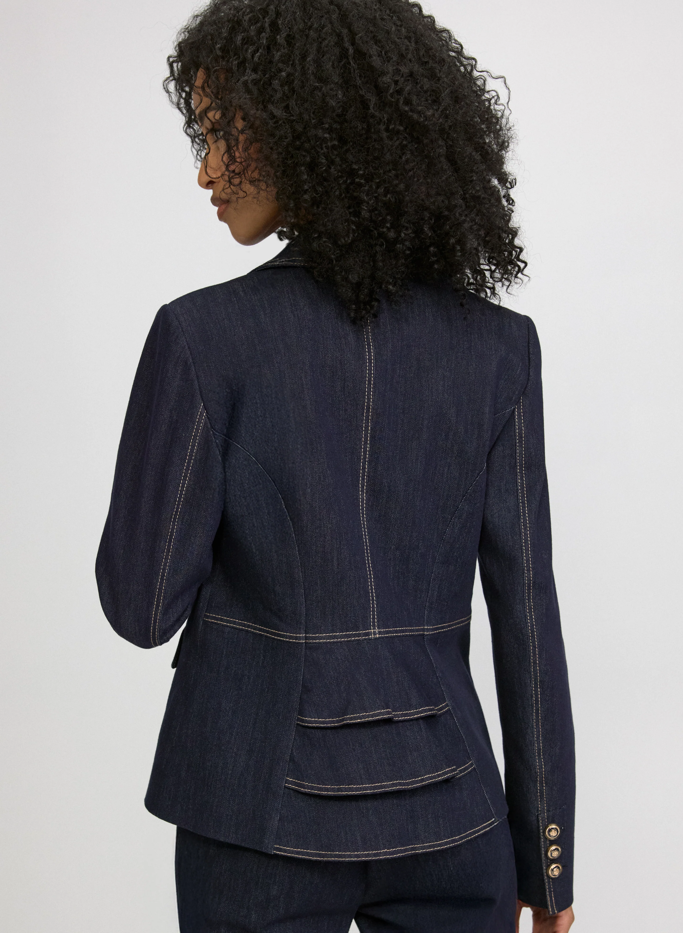 Peplum Detail Denim Blazer - Image 2