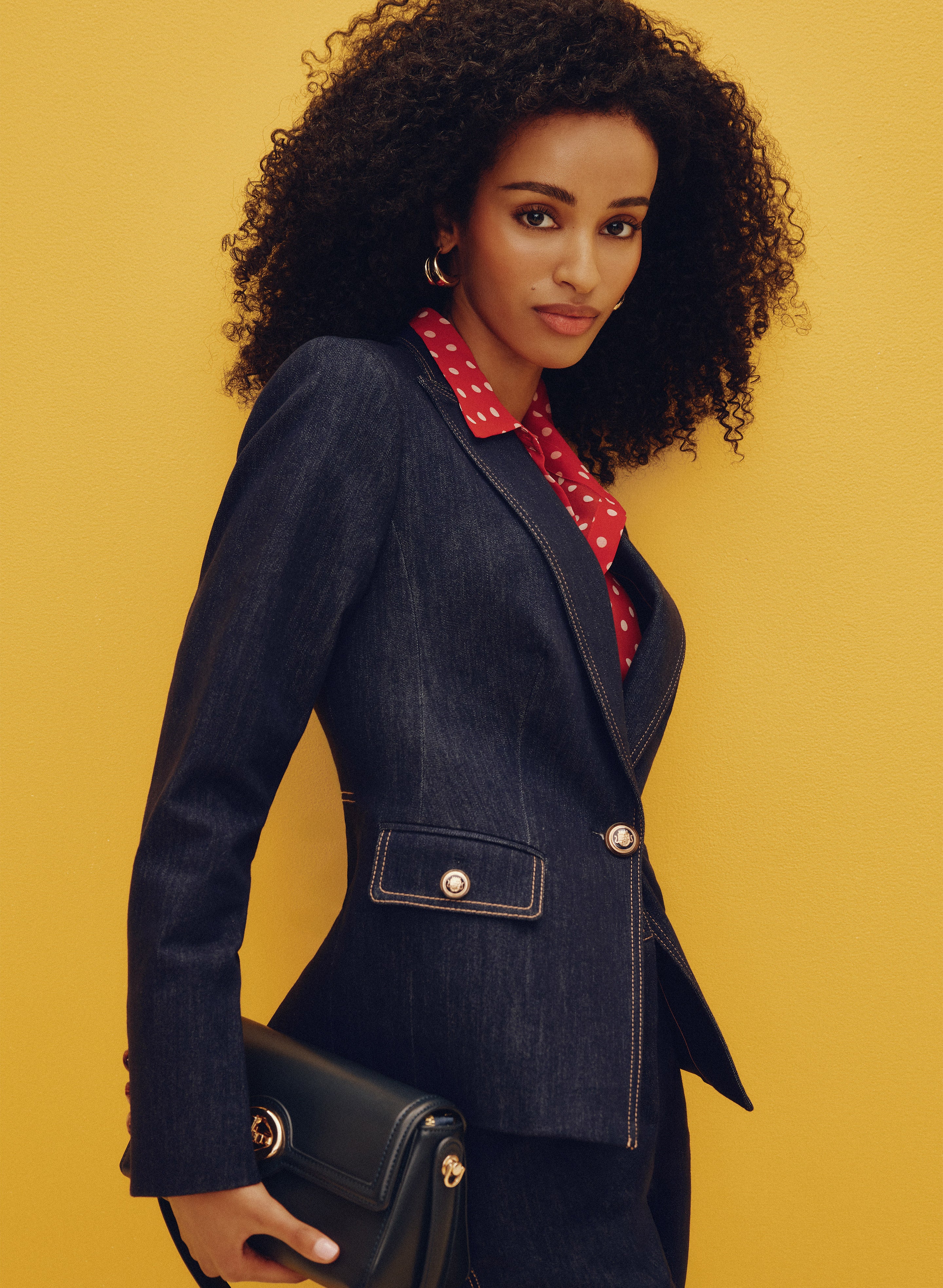 Peplum Detail Denim Blazer - Image 3