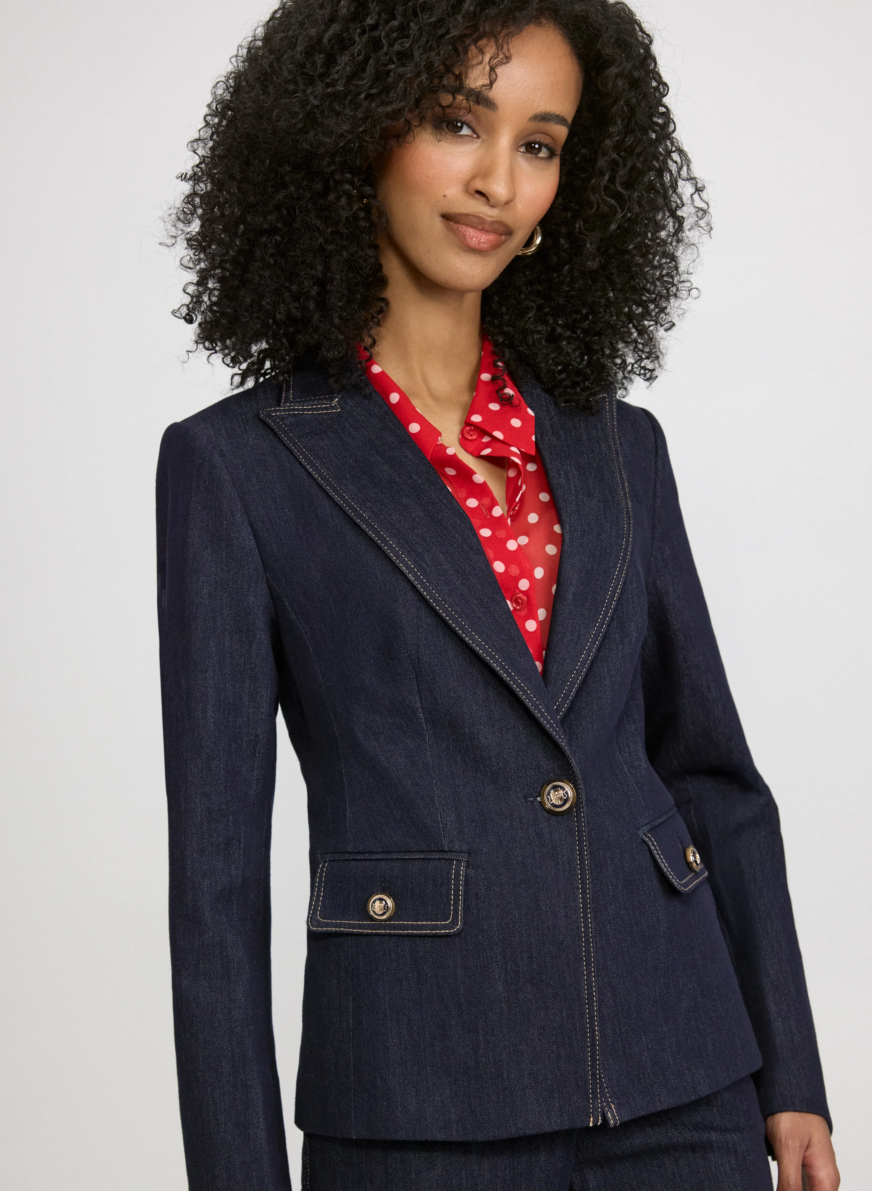 Peplum Detail Denim Blazer - Image 4