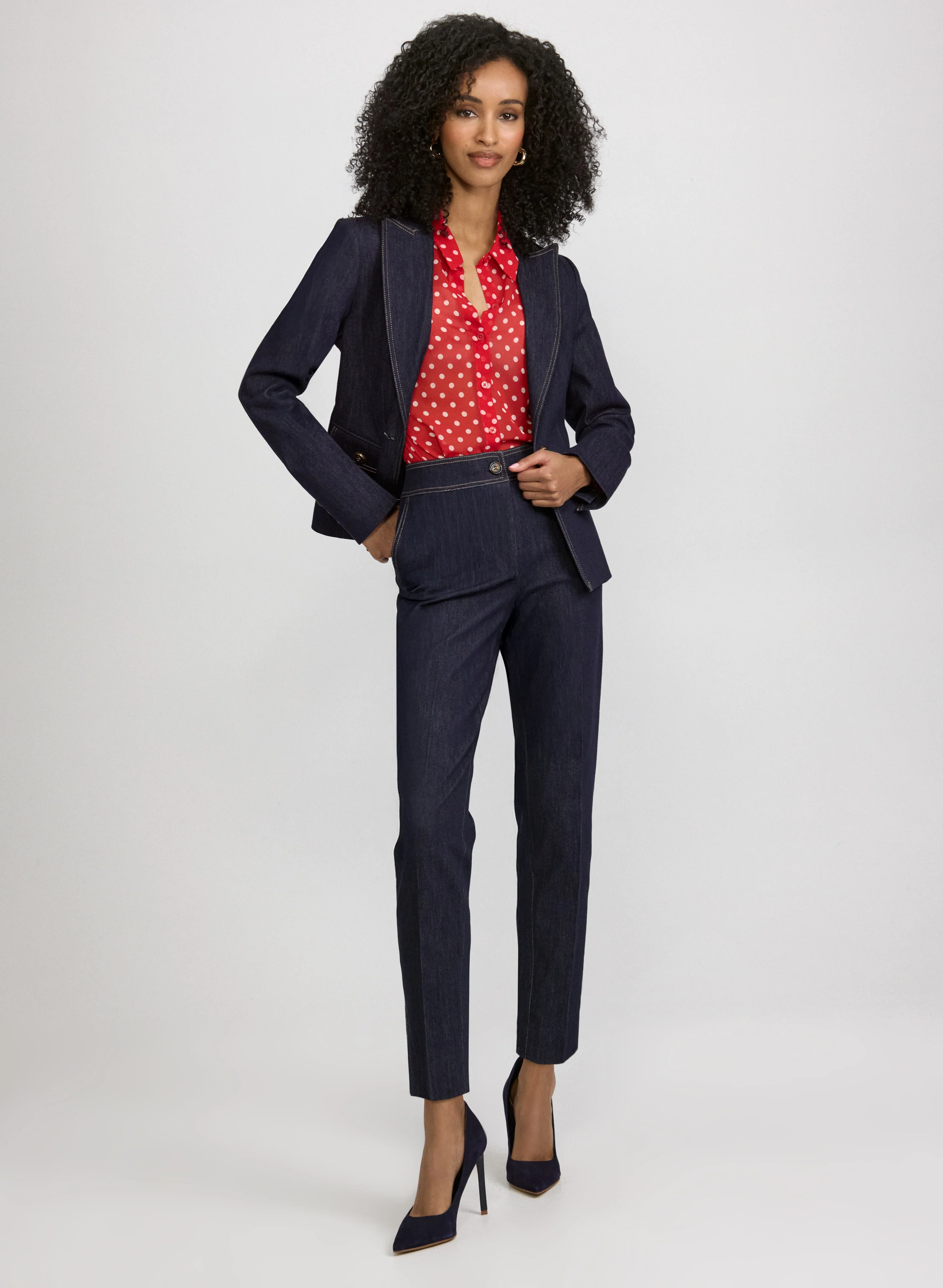 Peplum Detail Denim Blazer - Image 5