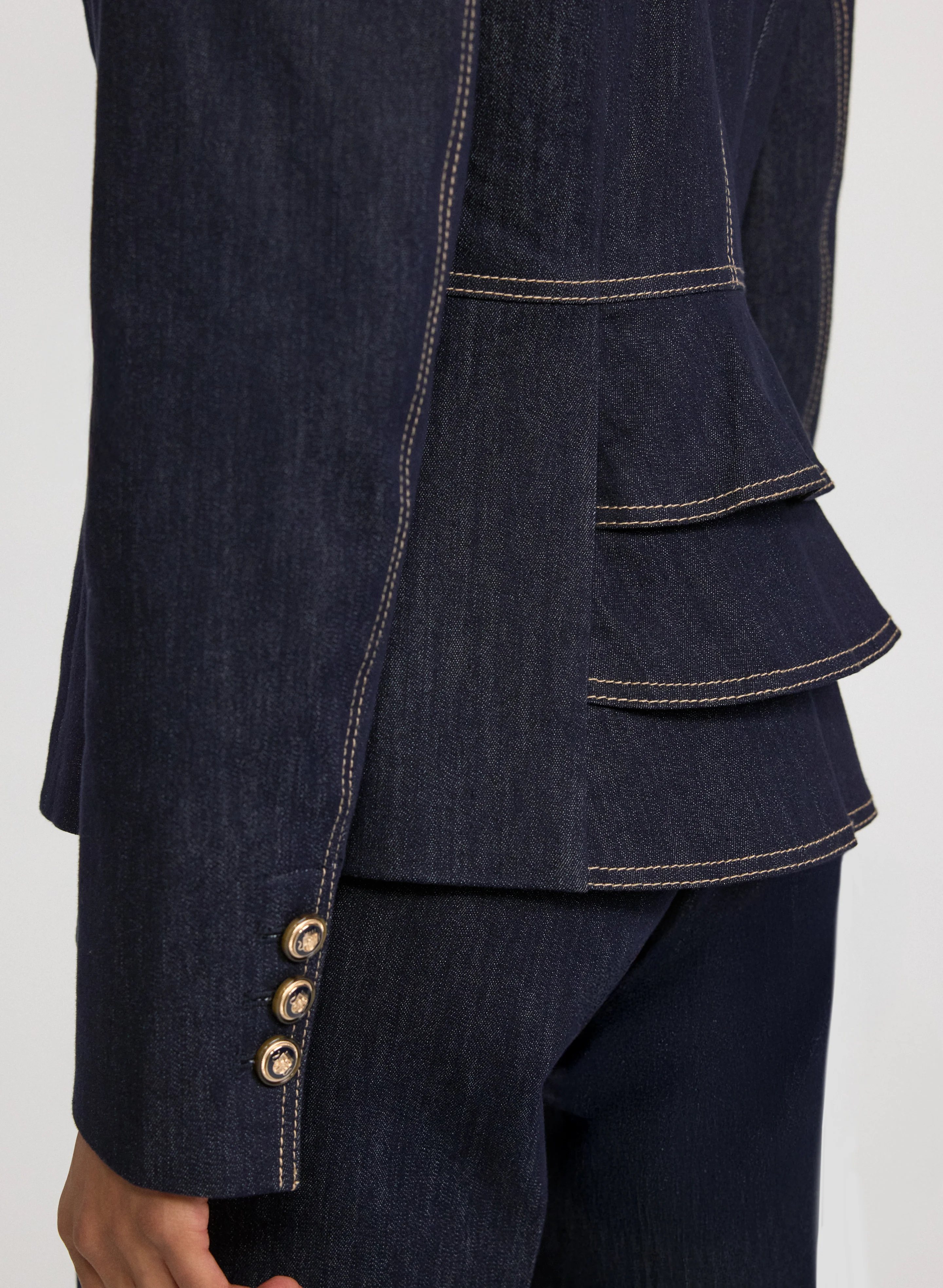 Peplum Detail Denim Blazer - Image 6