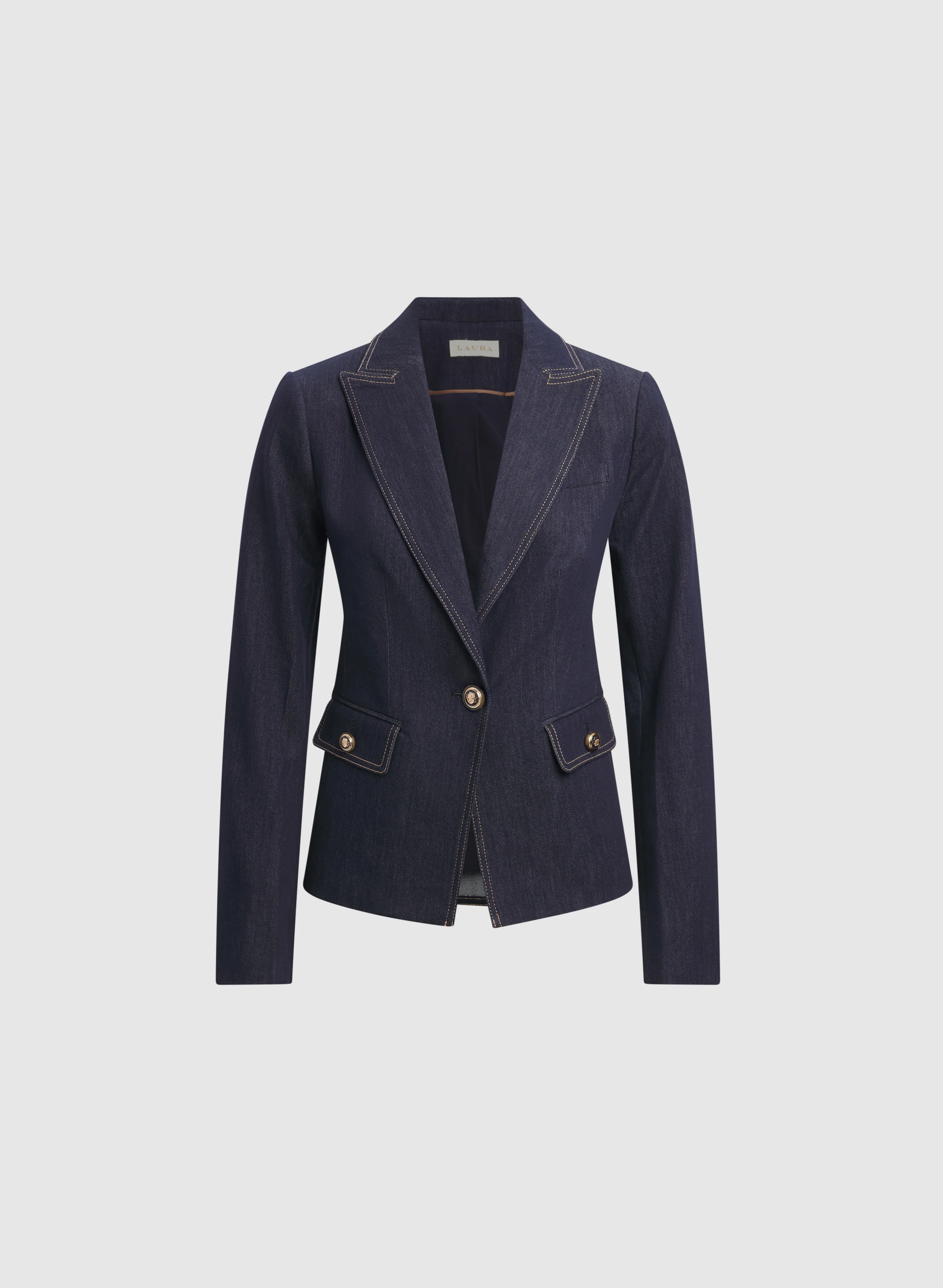 Peplum Detail Denim Blazer - Image 7