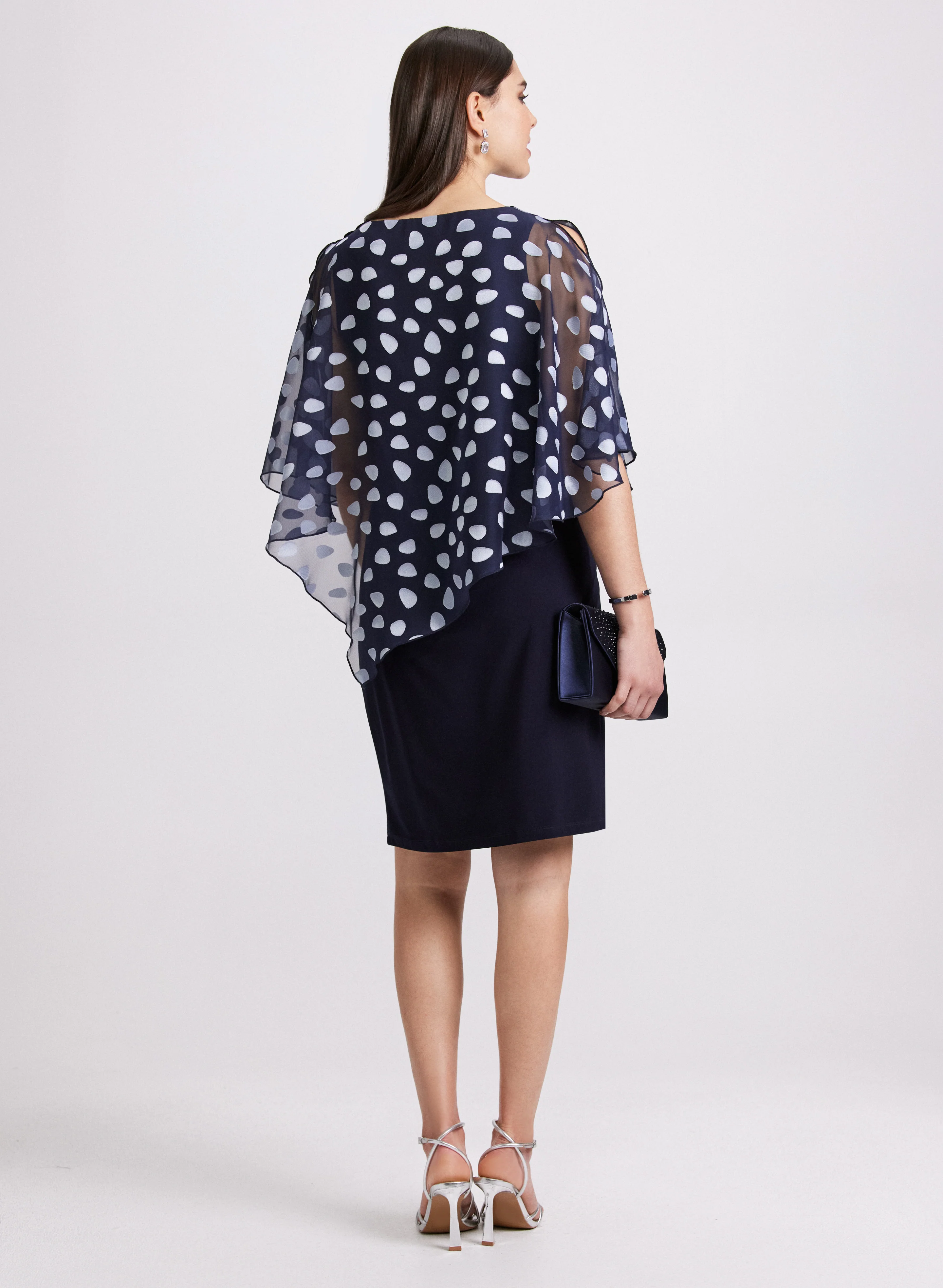 Petal Print Cape Overlay Dress - Image 3