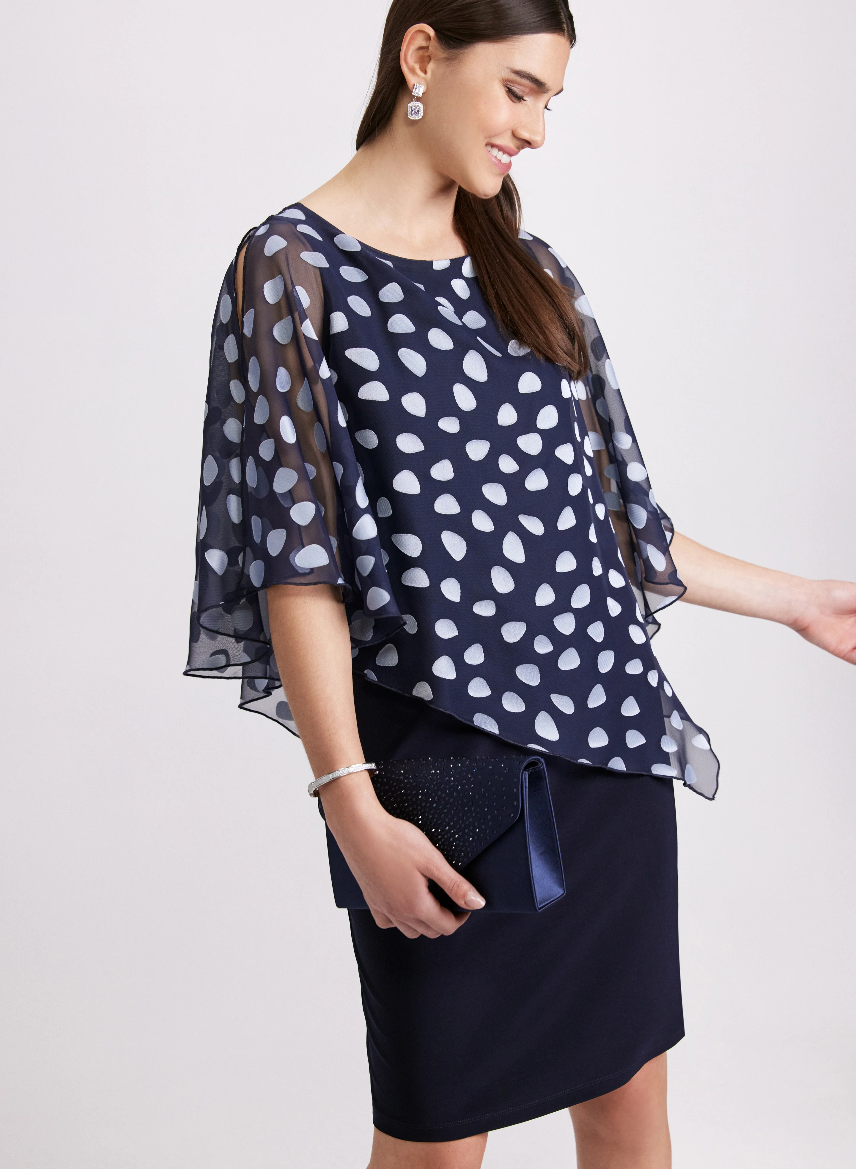 Petal Print Cape Overlay Dress - Image 4