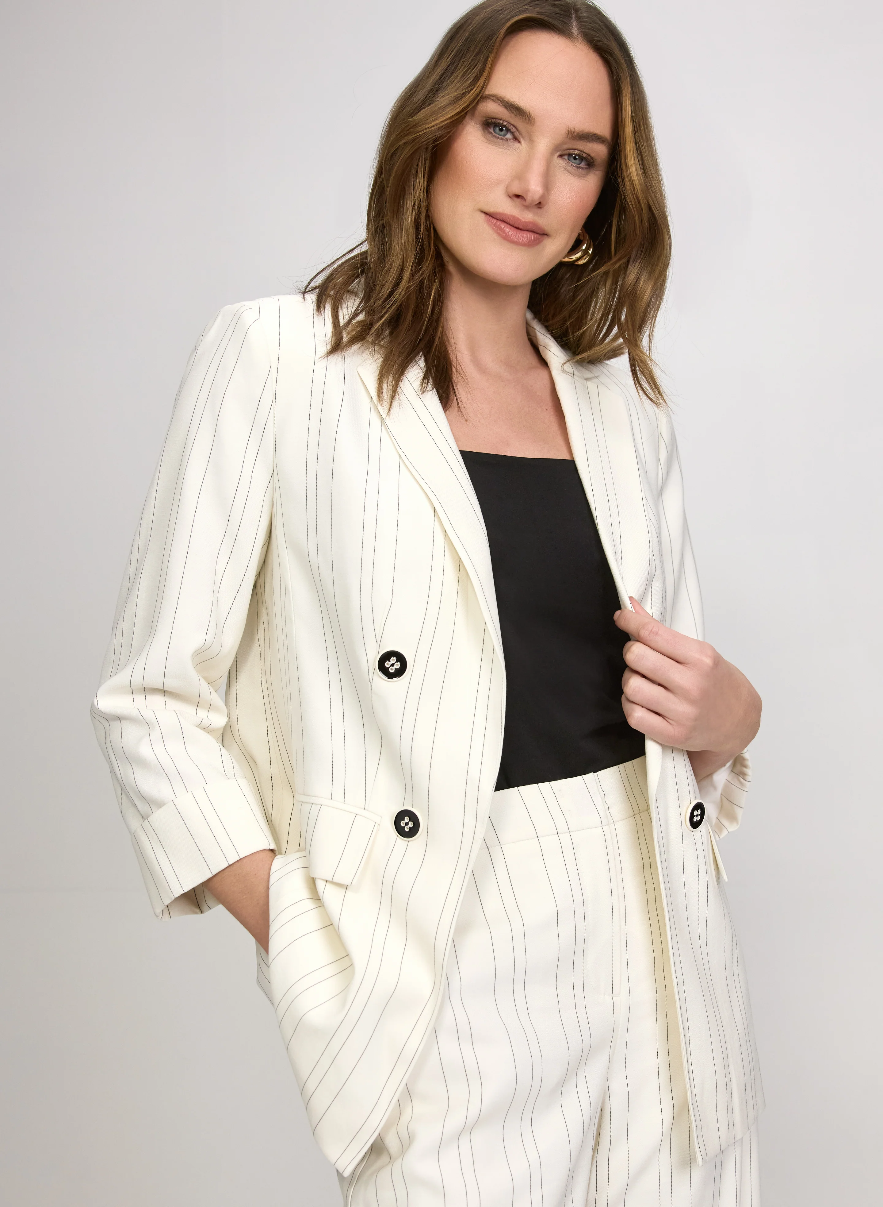 Pin Stripe Open-Front Blazer
