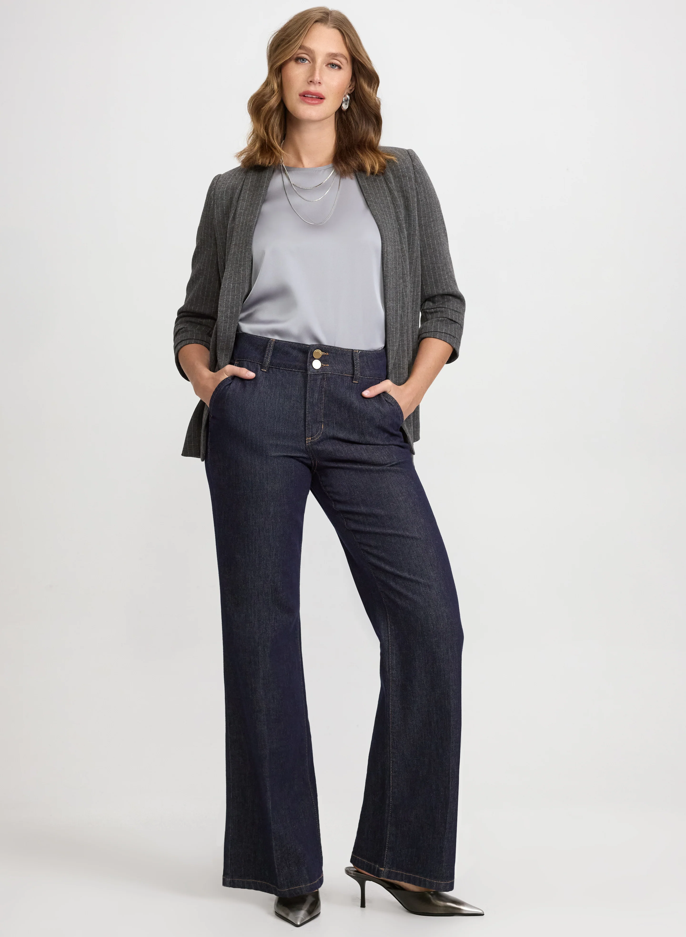 Pinstripe Shawl Collar Jacket & Double Button Trouser Jeans