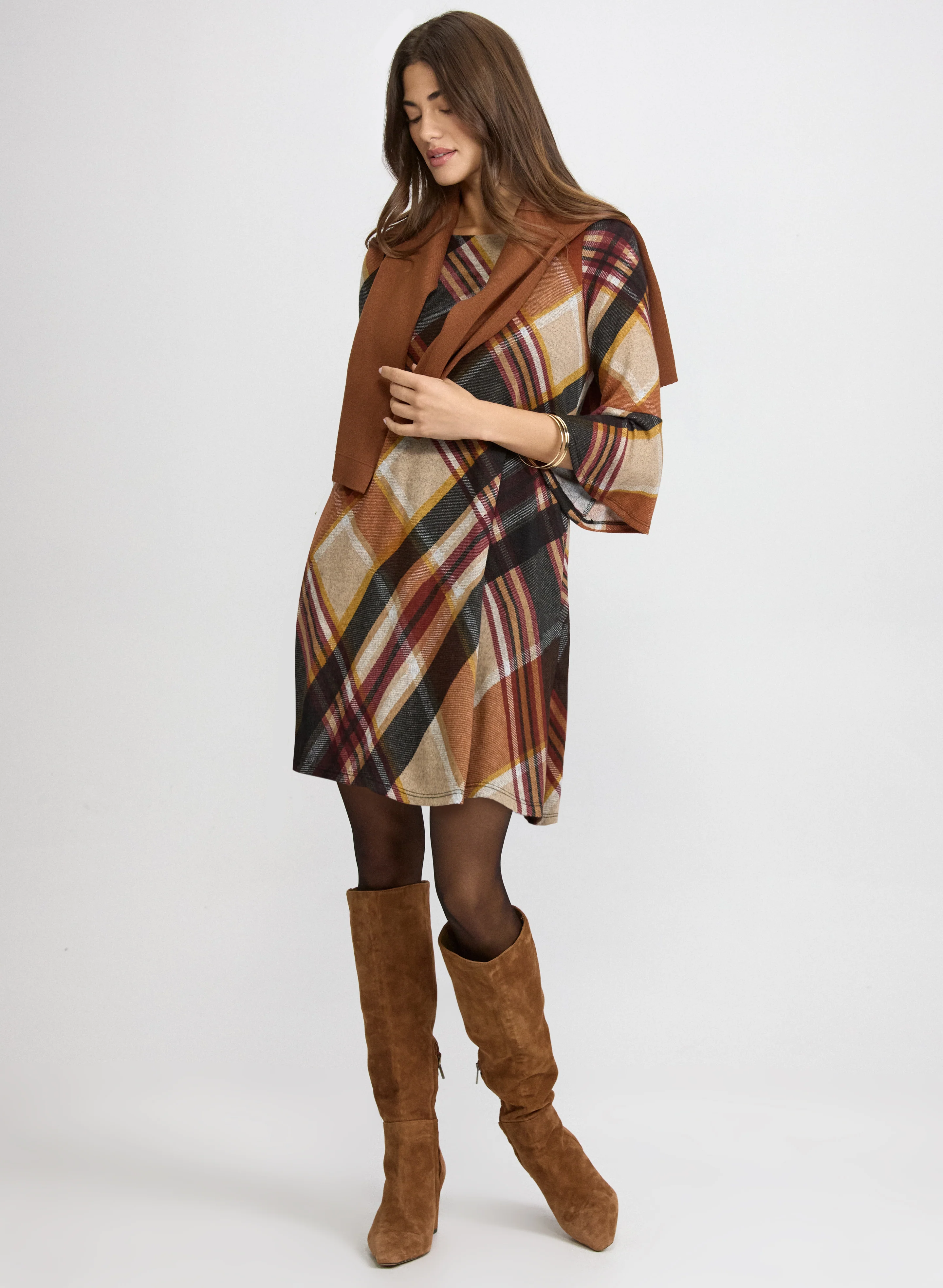 Plaid Bell Sleeve Dress