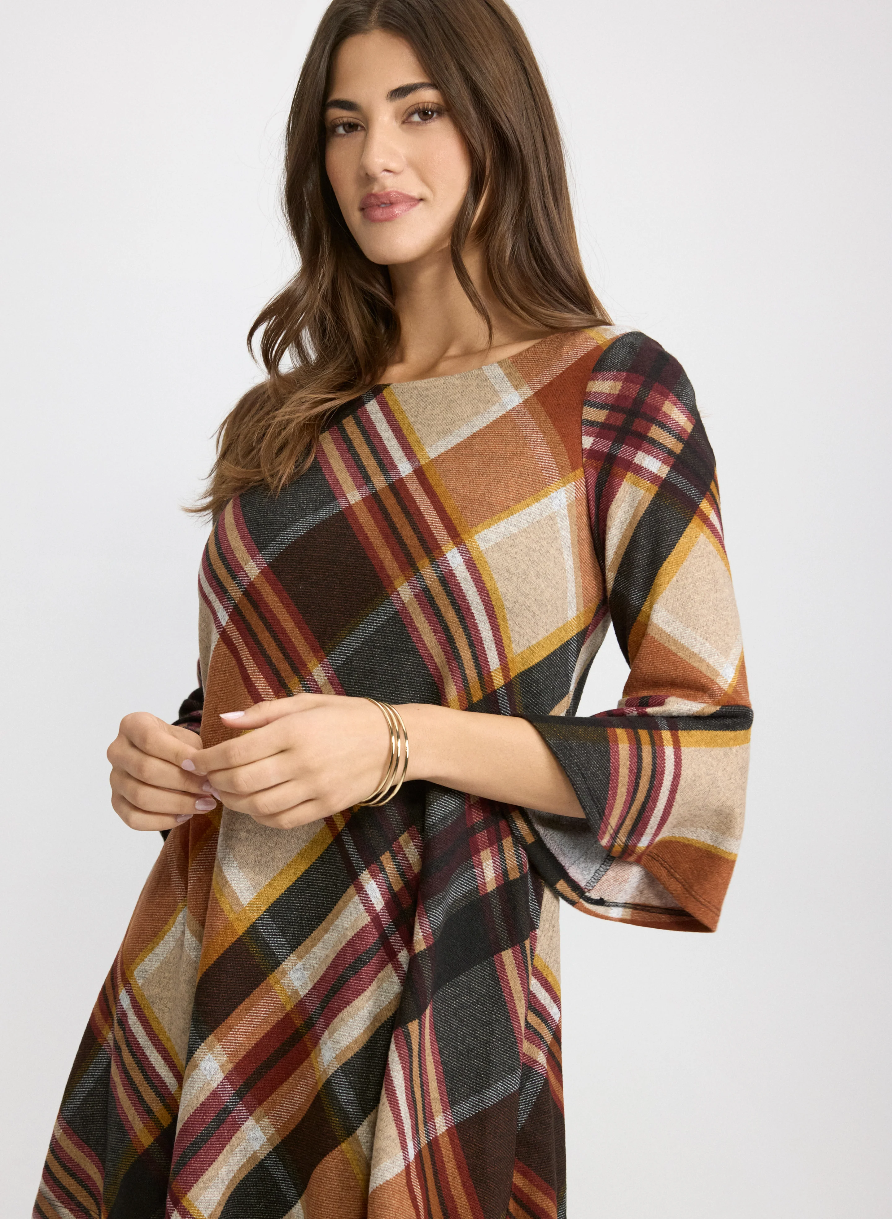 Plaid Bell Sleeve Dress - Image 2