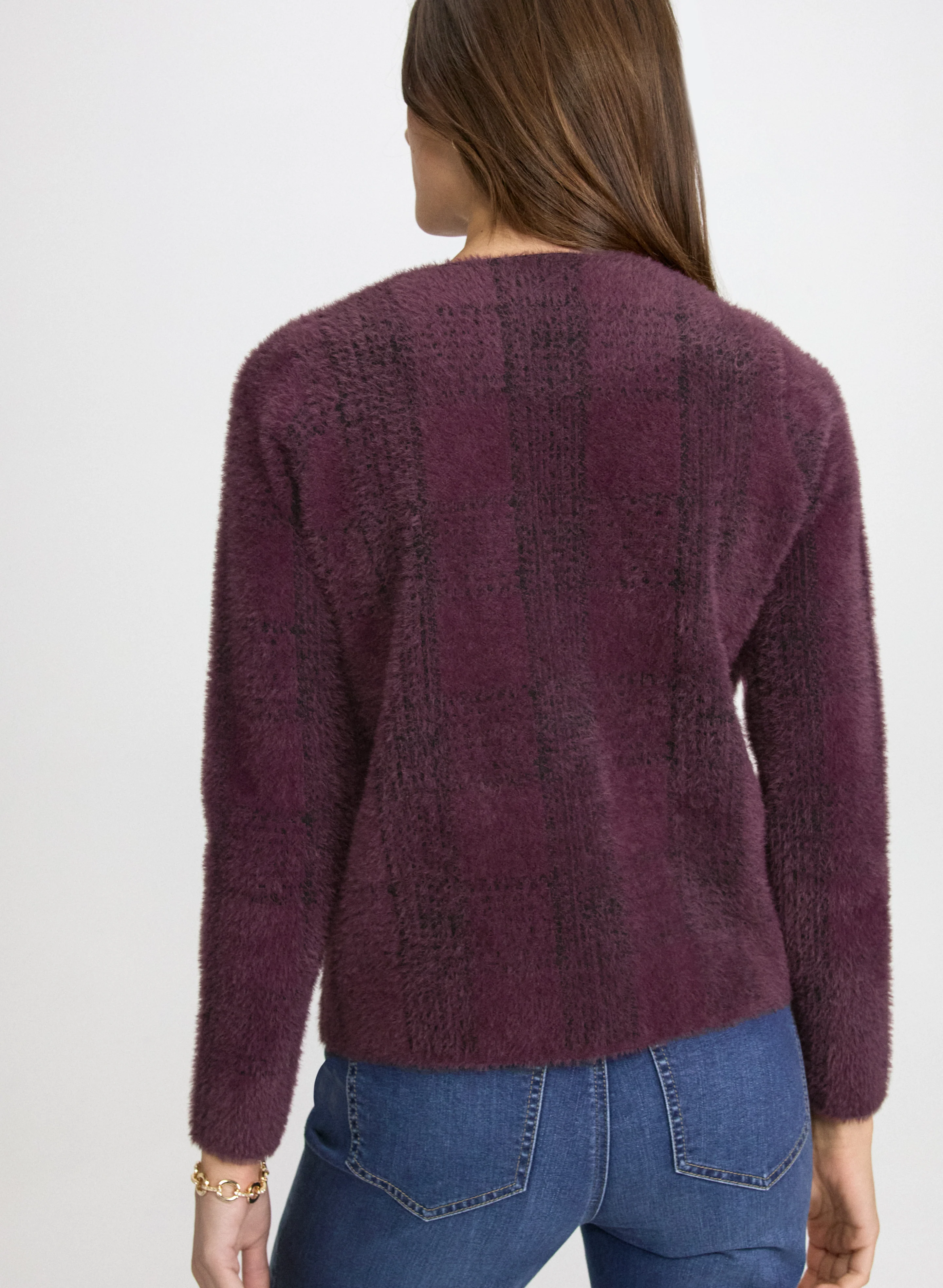 Plaid Brushed Knit Cardigan - Image 4