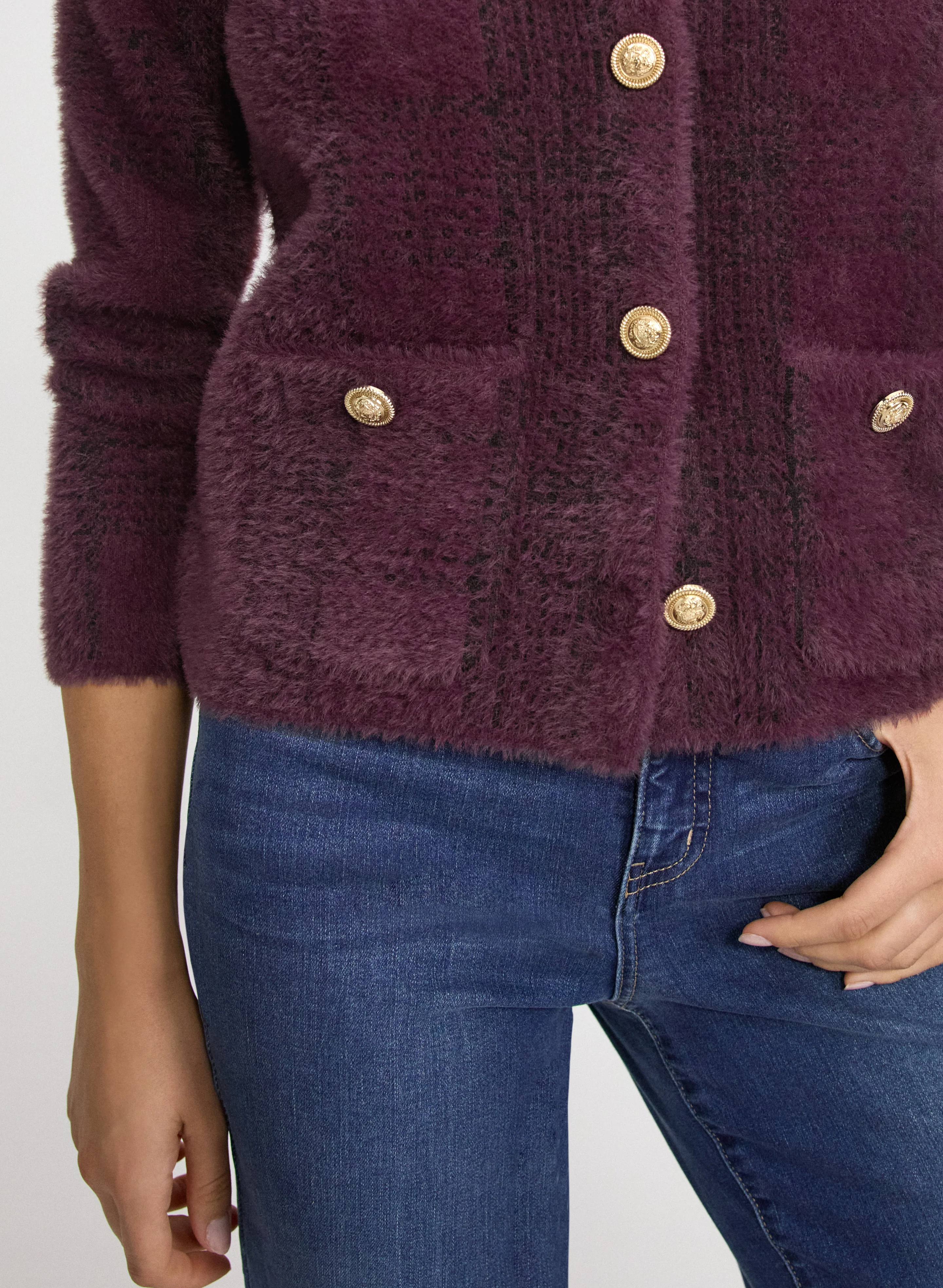 Plaid Brushed Knit Cardigan - Image 5