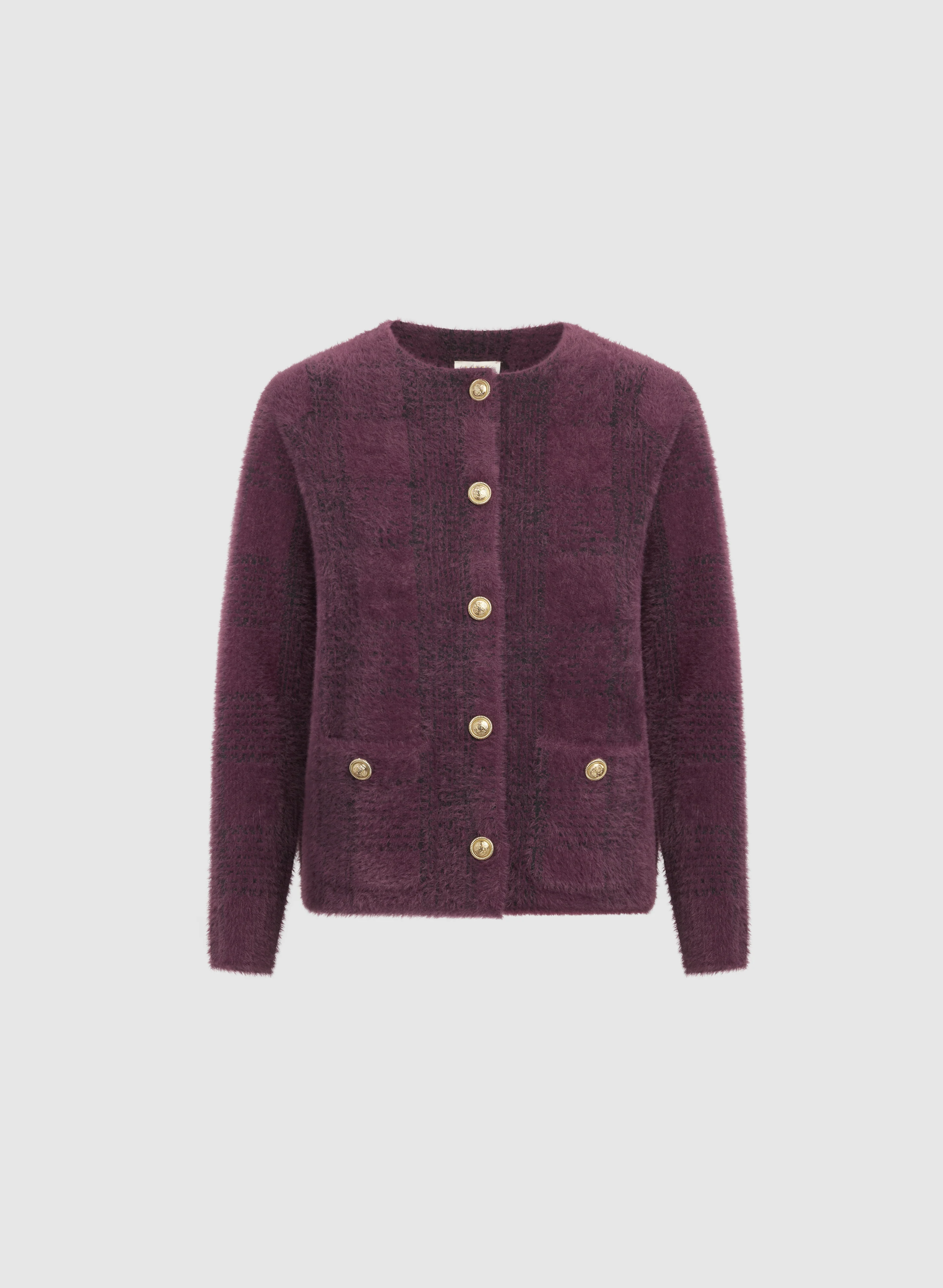 Plaid Brushed Knit Cardigan - Image 6