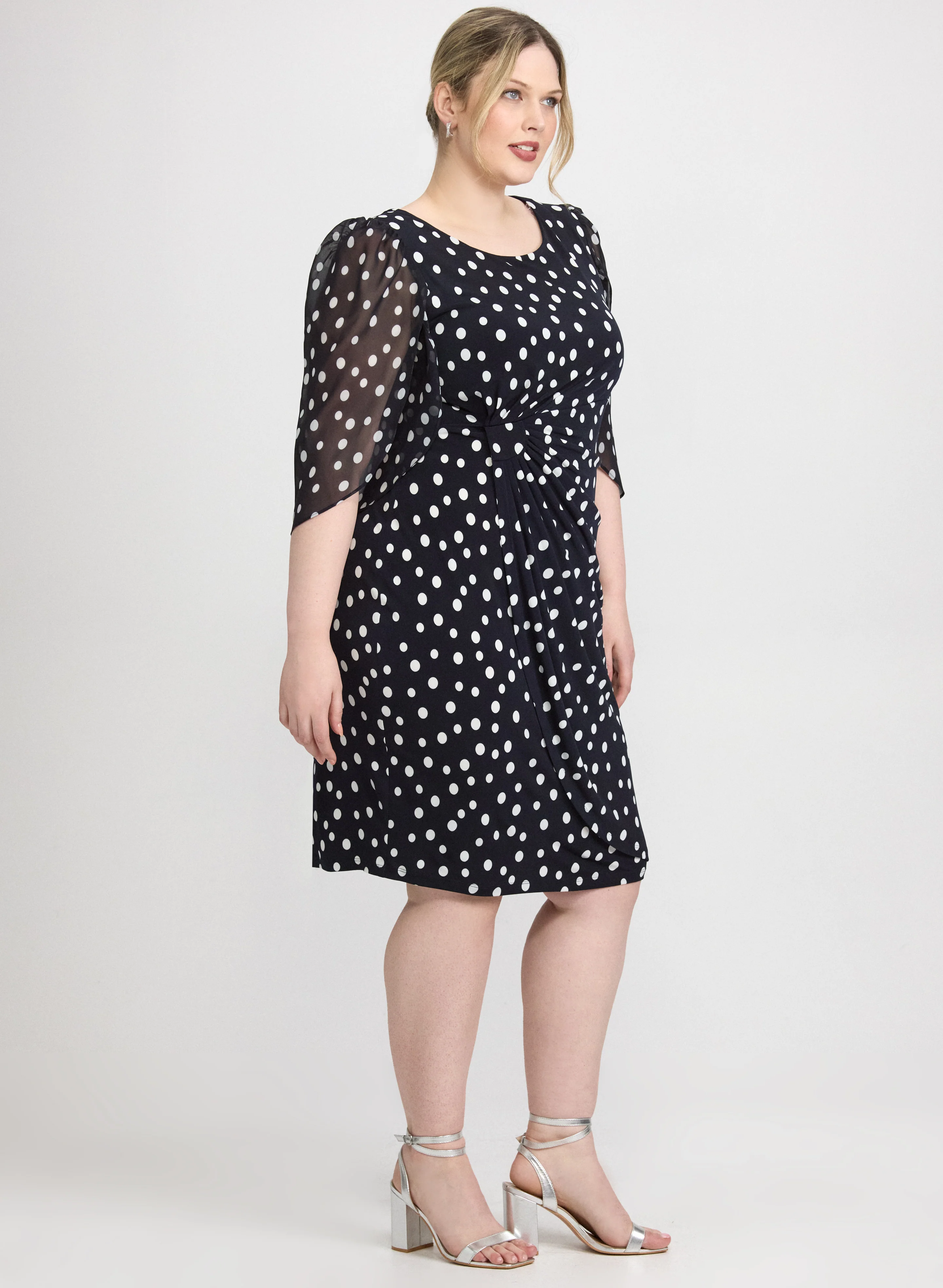 Polka Dot Cape Sleeve Dress - Image 7