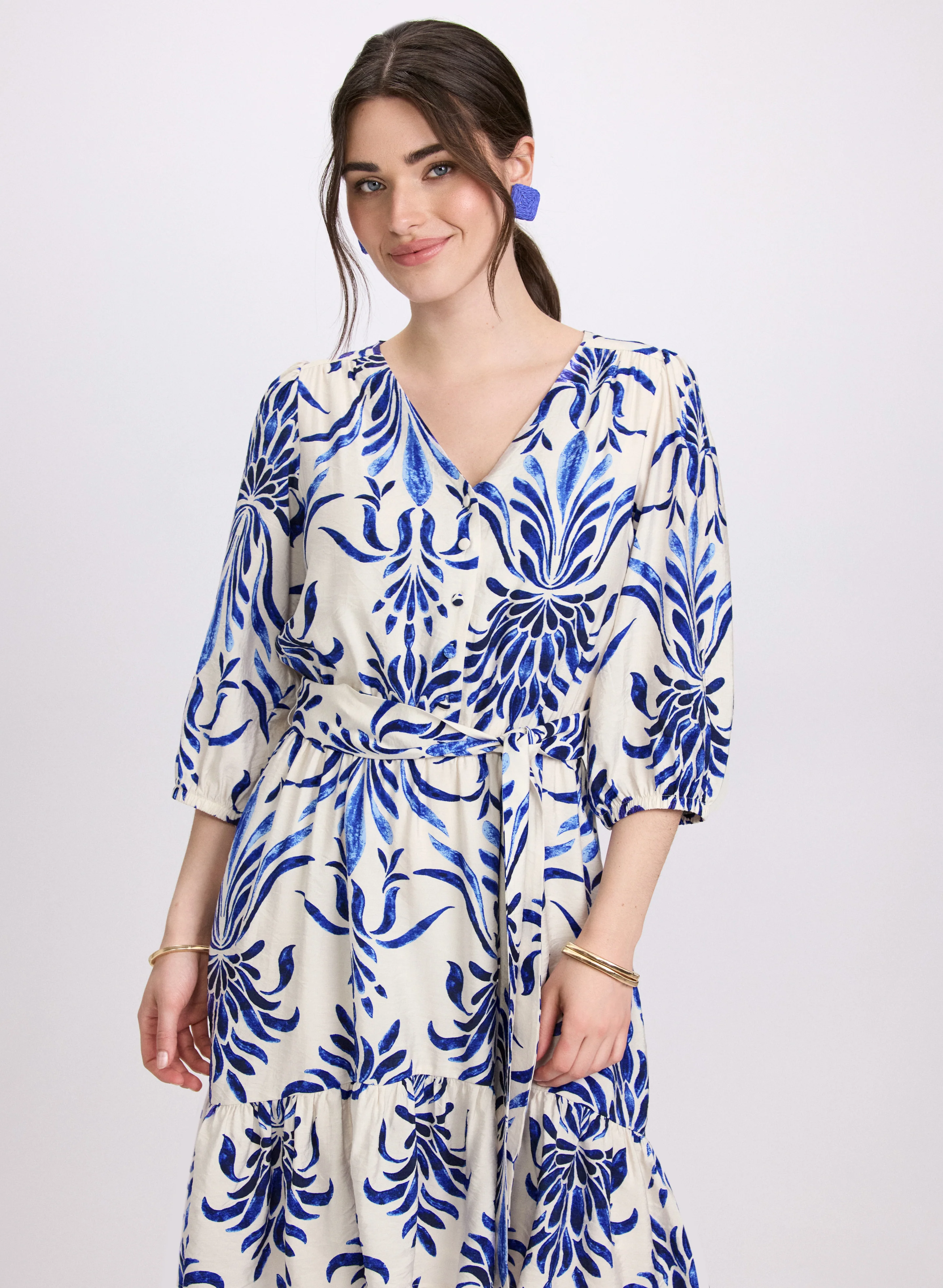 Printed Elbow Sleeve Dress - Image 4