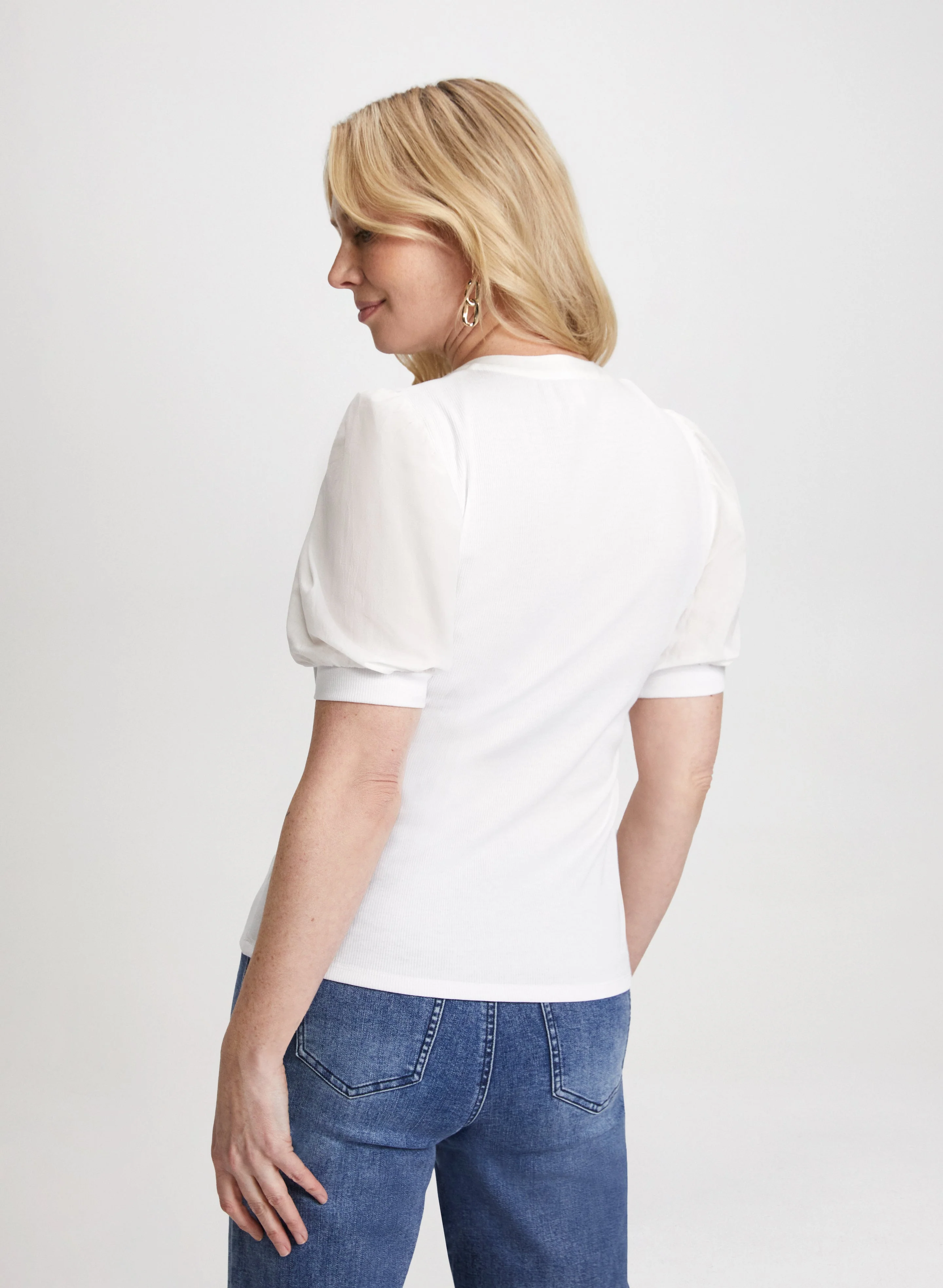 Puff-Sleeve V-Neck T-Shirt - Image 5