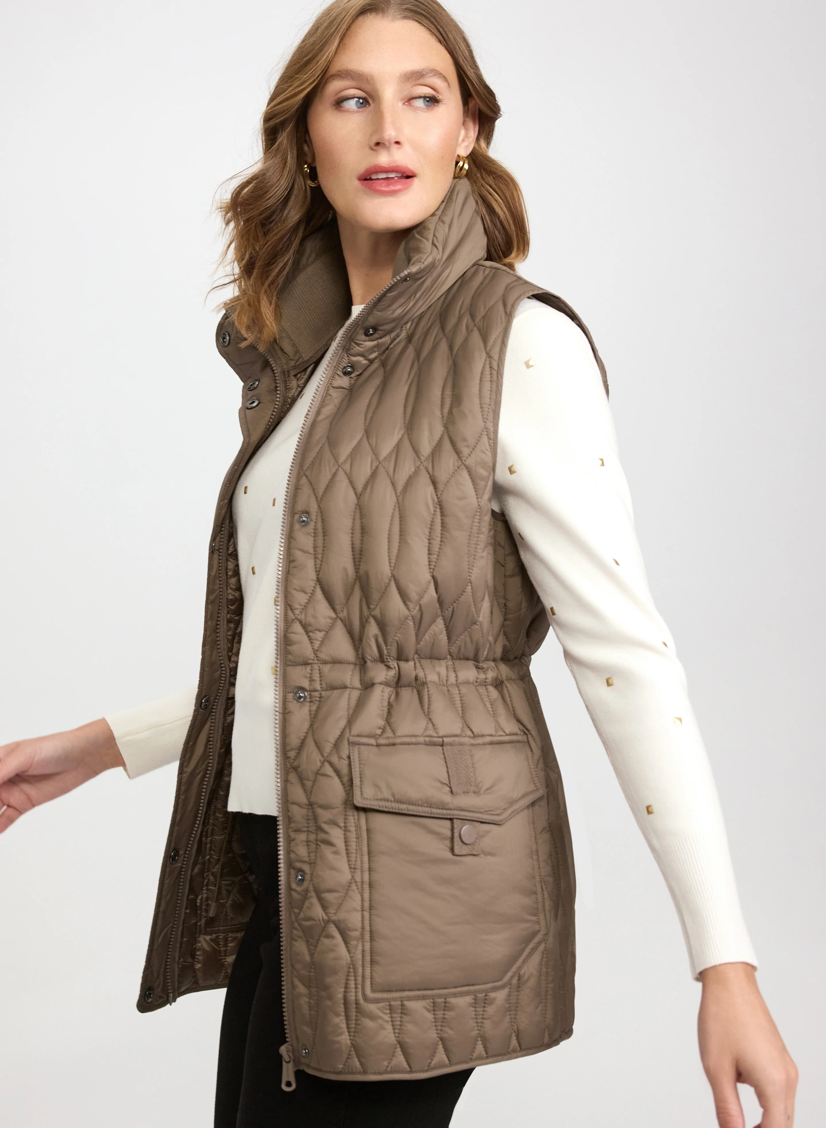 Quilted Drawstring Waist Vest - Image 2