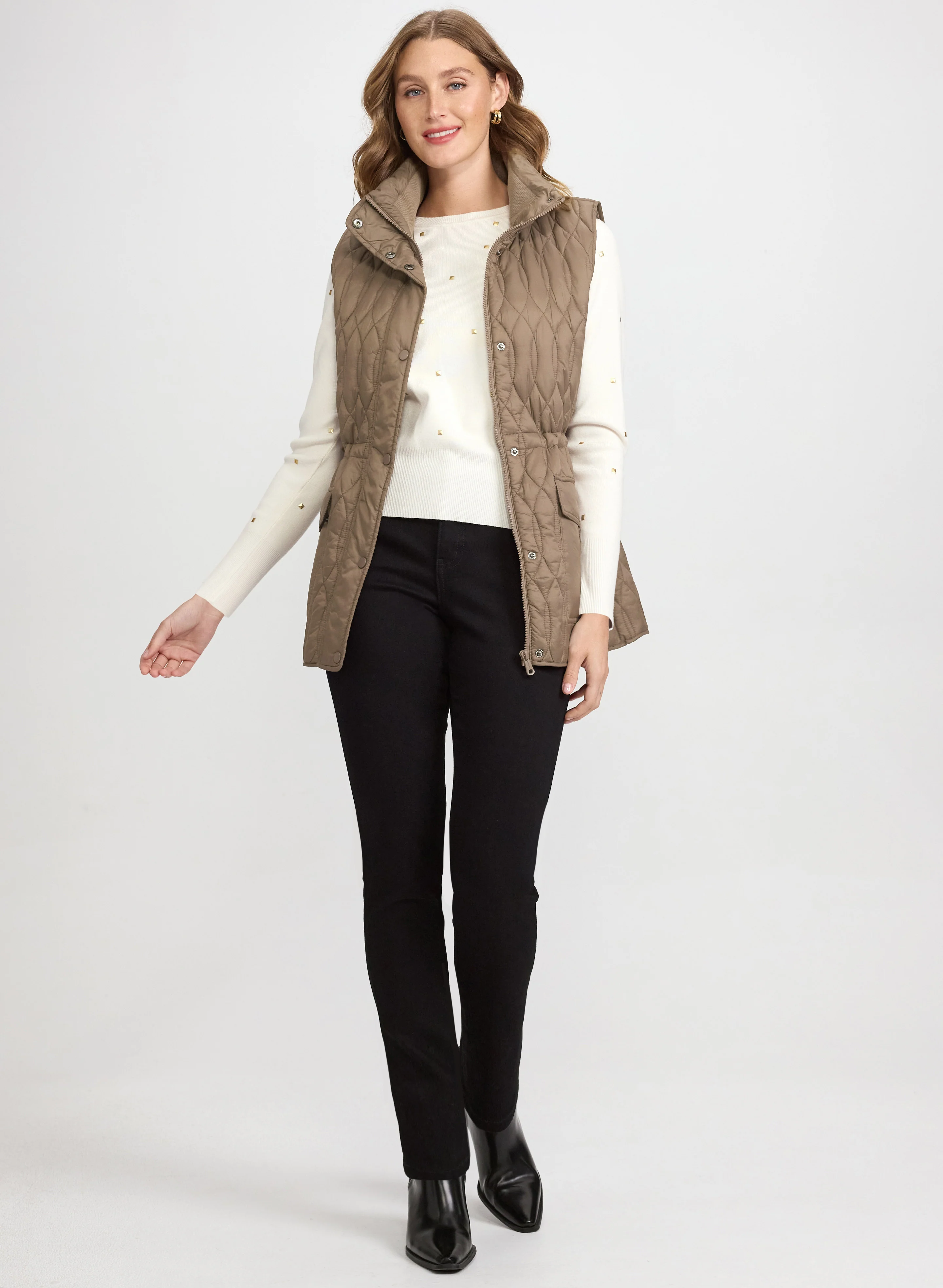 Quilted Drawstring Waist Vest - Image 3