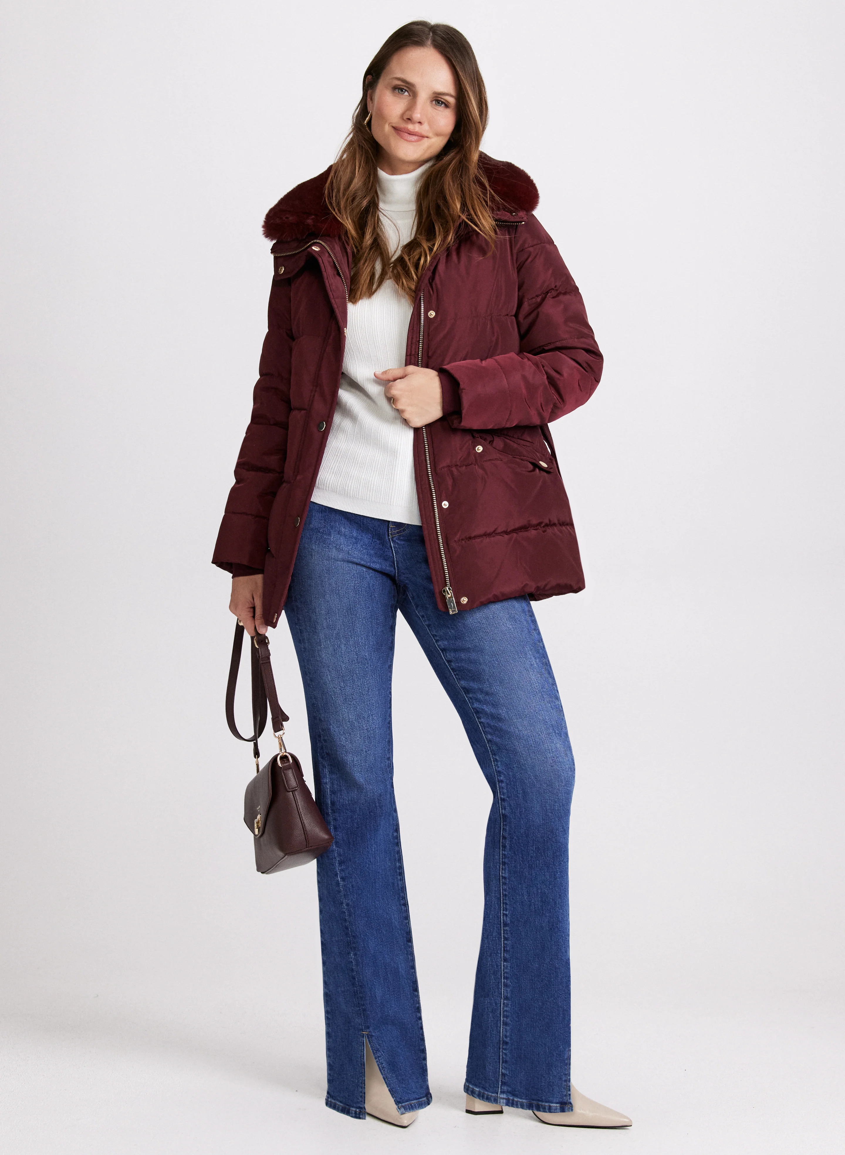 Removable Faux Fur Collar Coat - Image 8