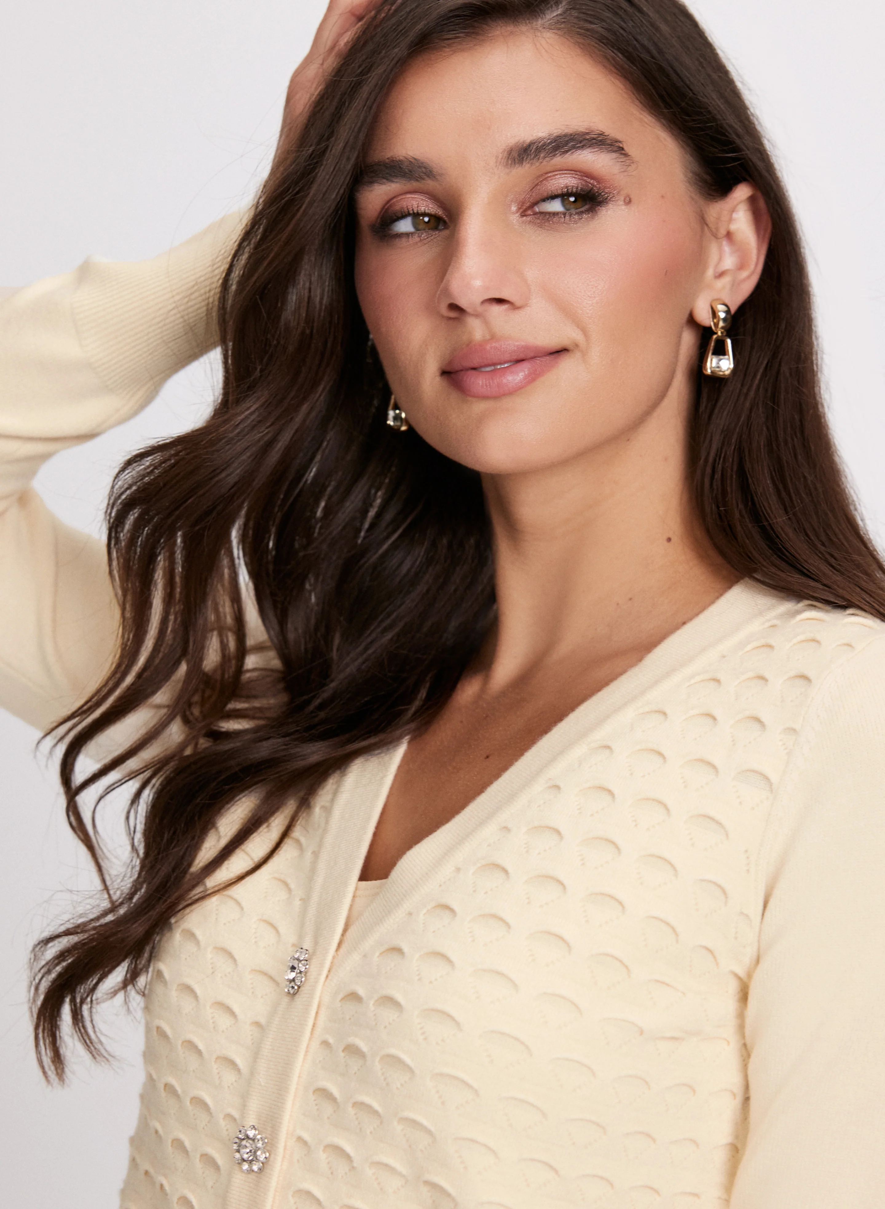 Rhinestone Button Stitch Detail Cardigan - Image 2