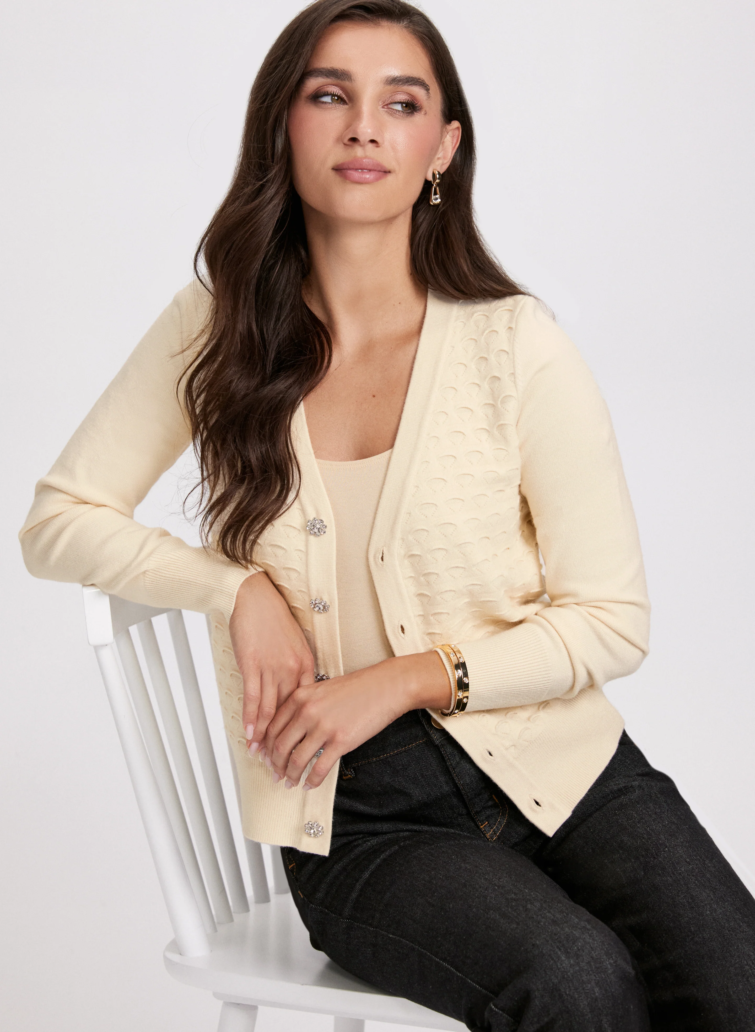 Rhinestone Button Stitch Detail Cardigan - Image 5