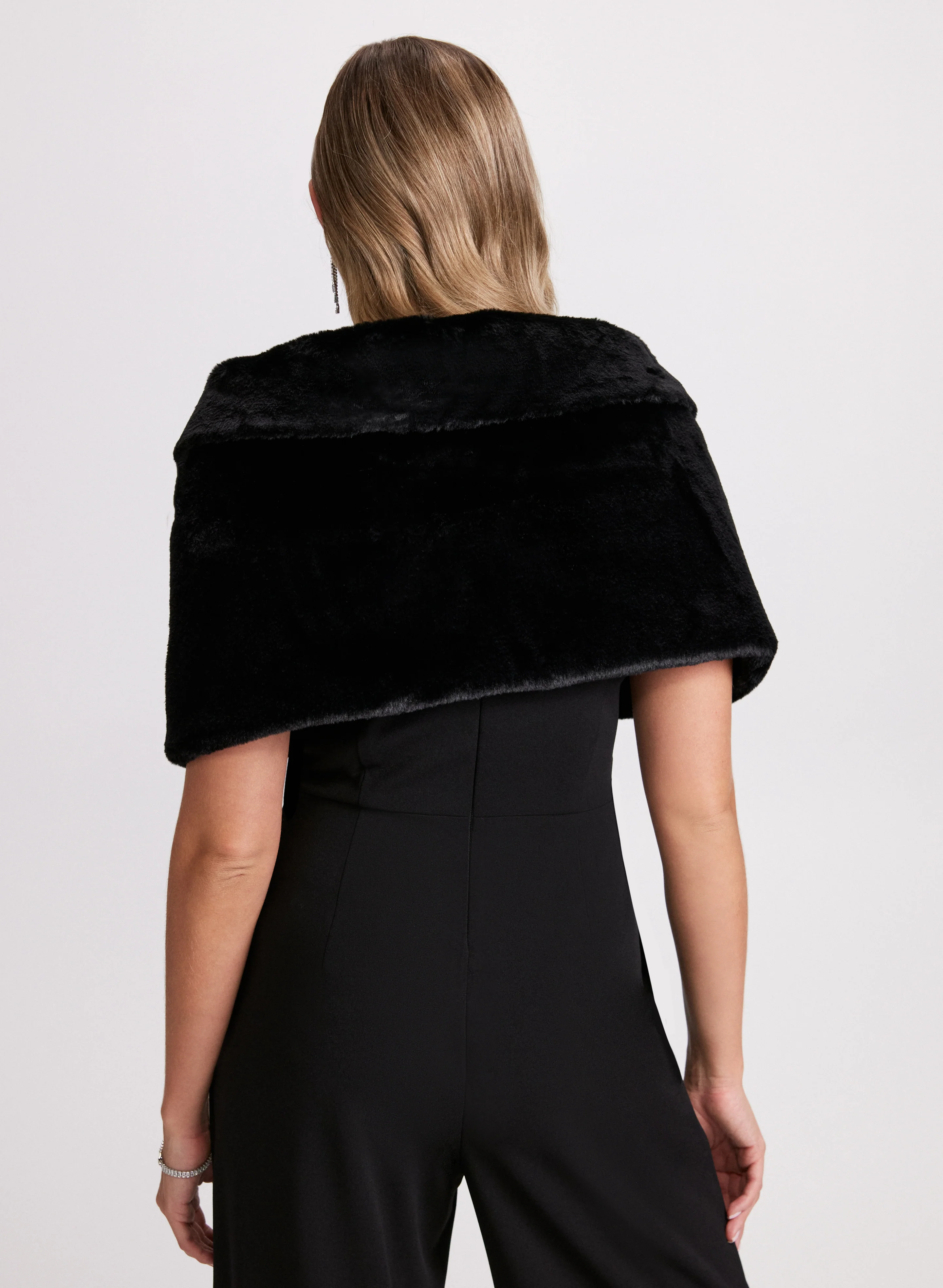 Rhinestone Clip Faux Fur Stole - Image 4