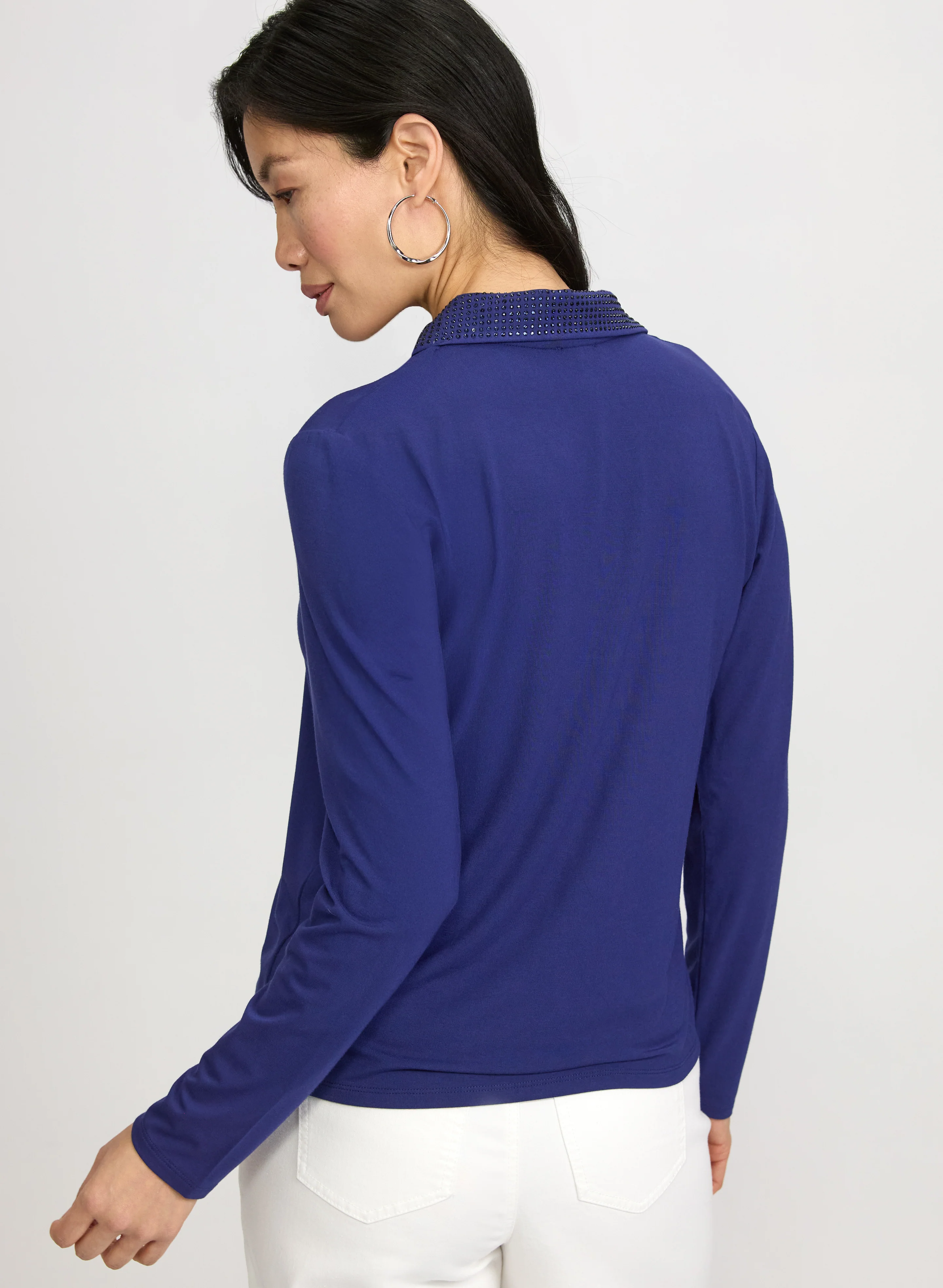 Rhinestone Collar Long Sleeve T-Shirt - Image 4