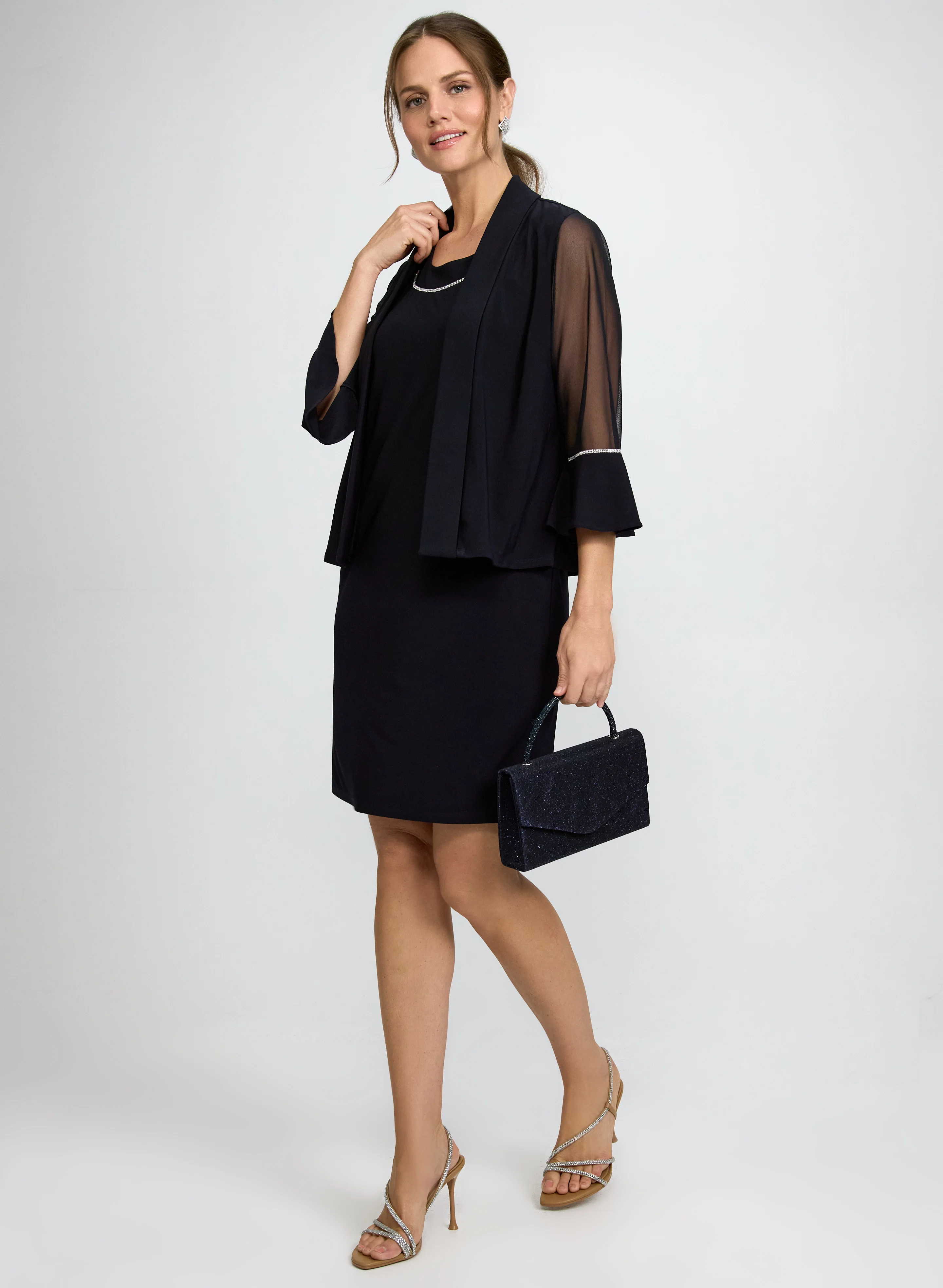 Rhinestone Embellished Jacket & Dress Set