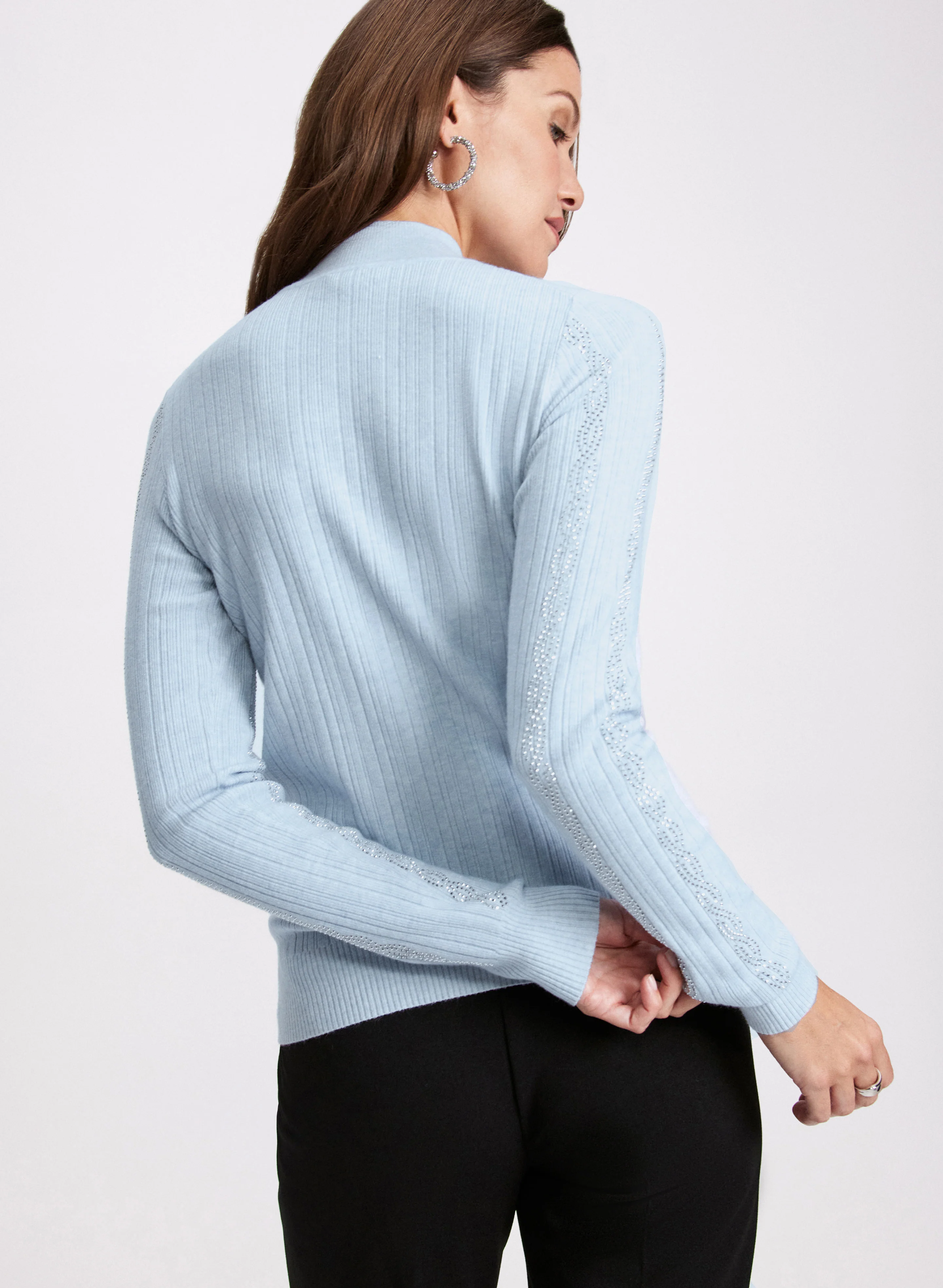 Rhinestone Embellished Ribbed Knit Sweater - Image 4