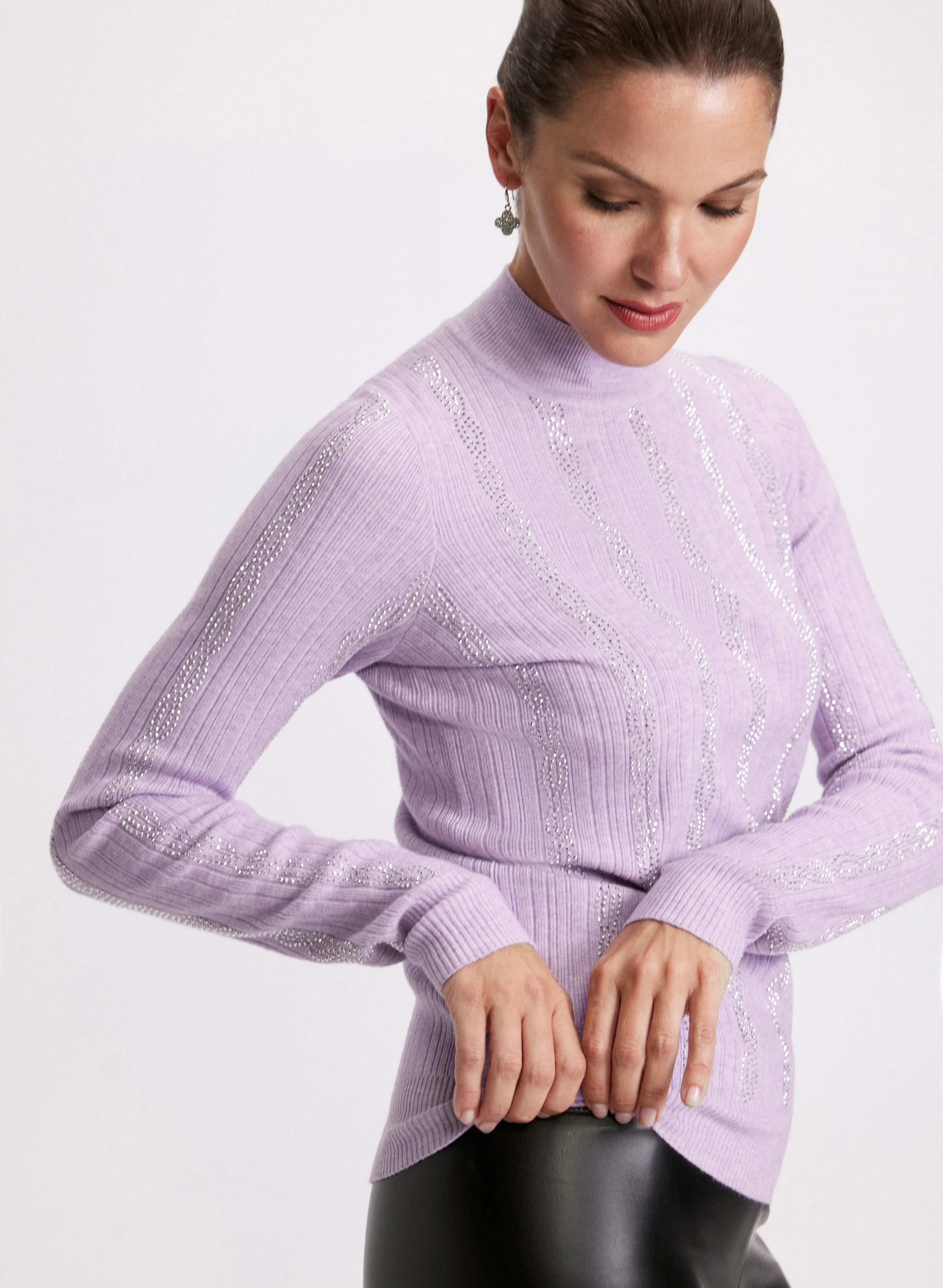 Rhinestone Embellished Ribbed Knit Sweater - Image 2