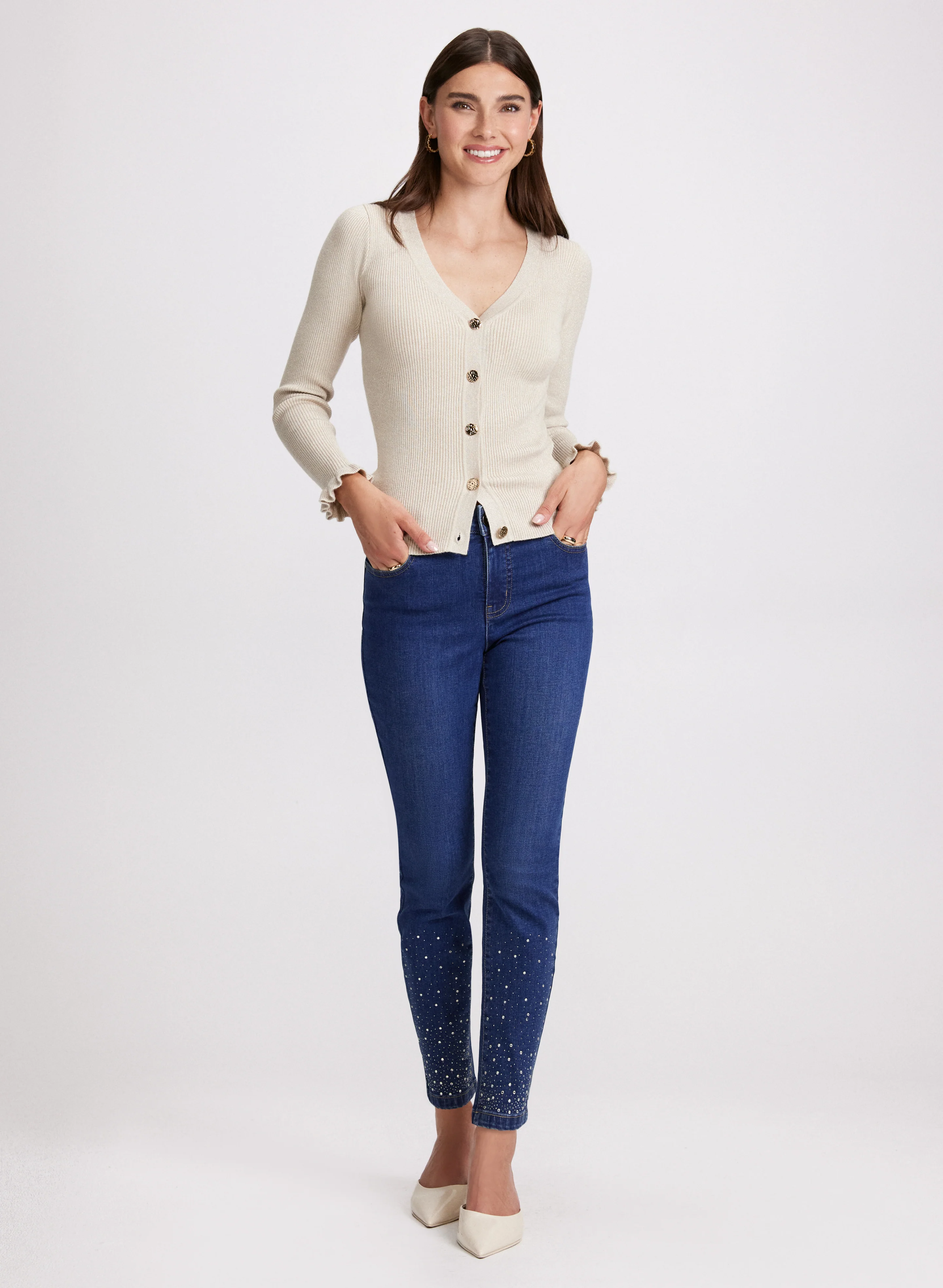 Rhinestone Embellished Slim Leg Jeans - Image 3