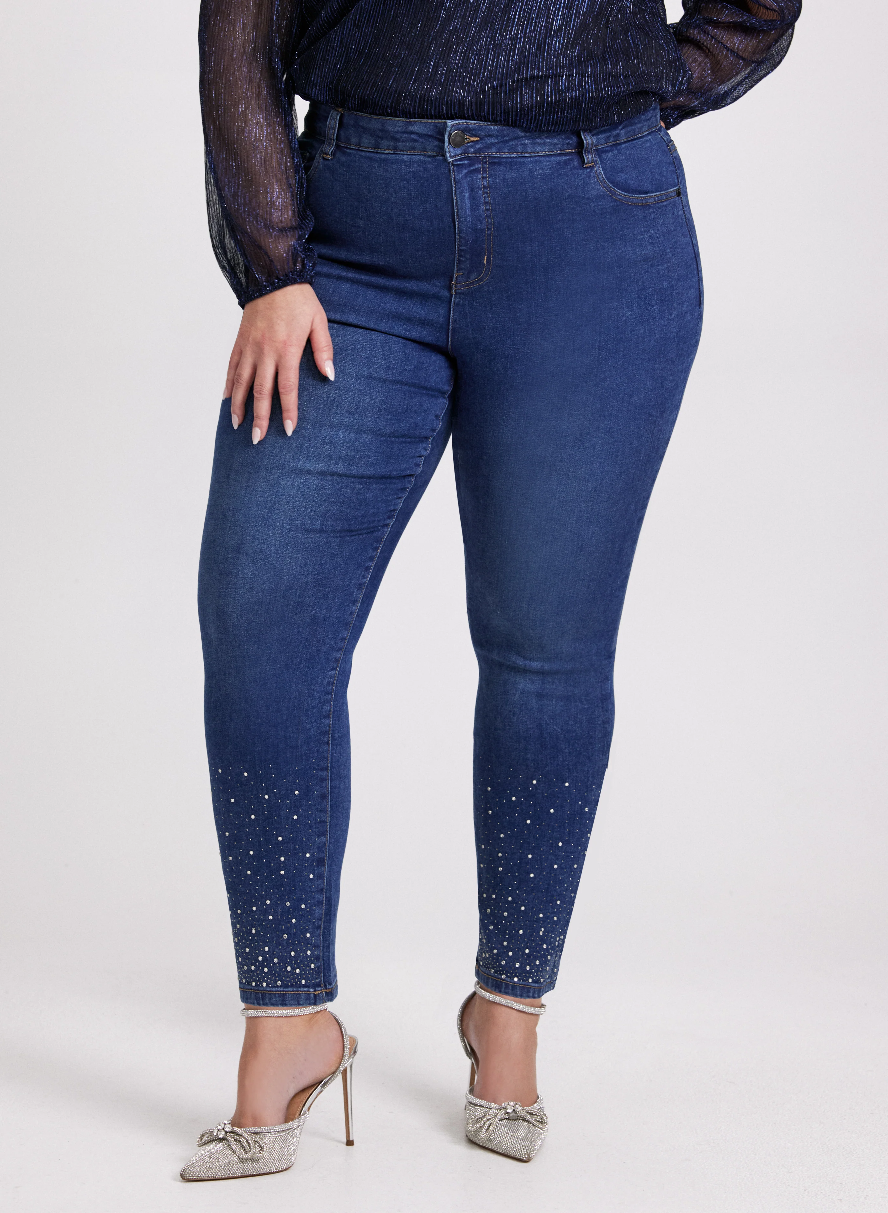 Rhinestone Embellished Slim Leg Jeans - Image 8