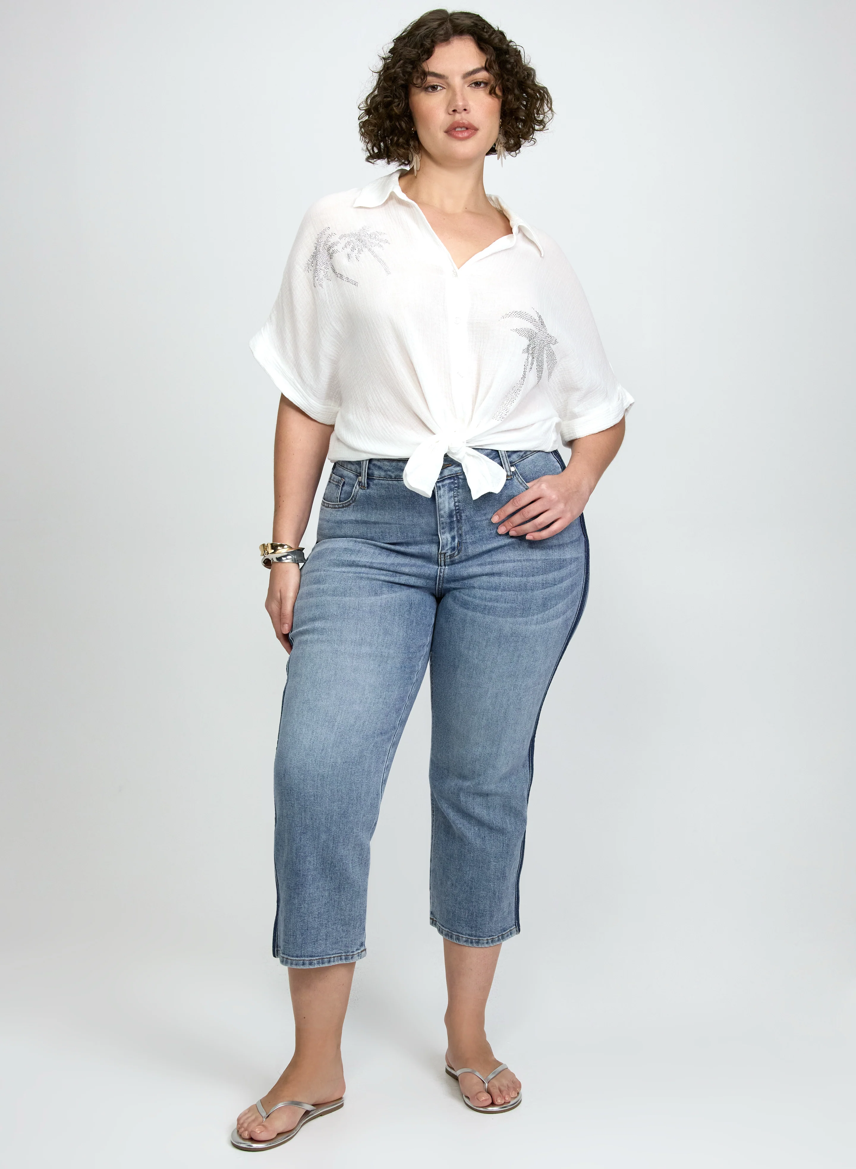 Rhinestone Palm Print Blouse - Image 2