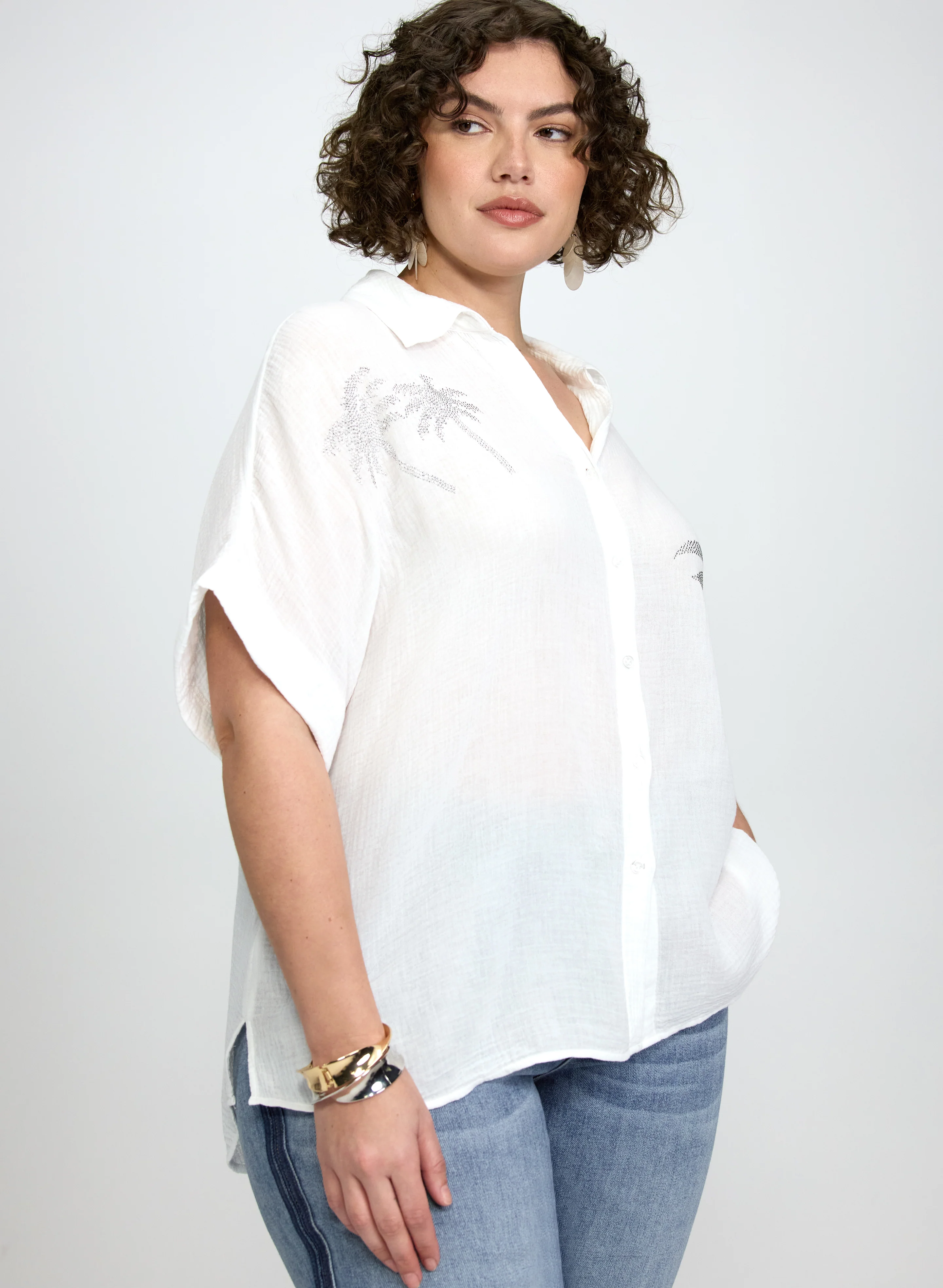 Rhinestone Palm Print Blouse - Image 5
