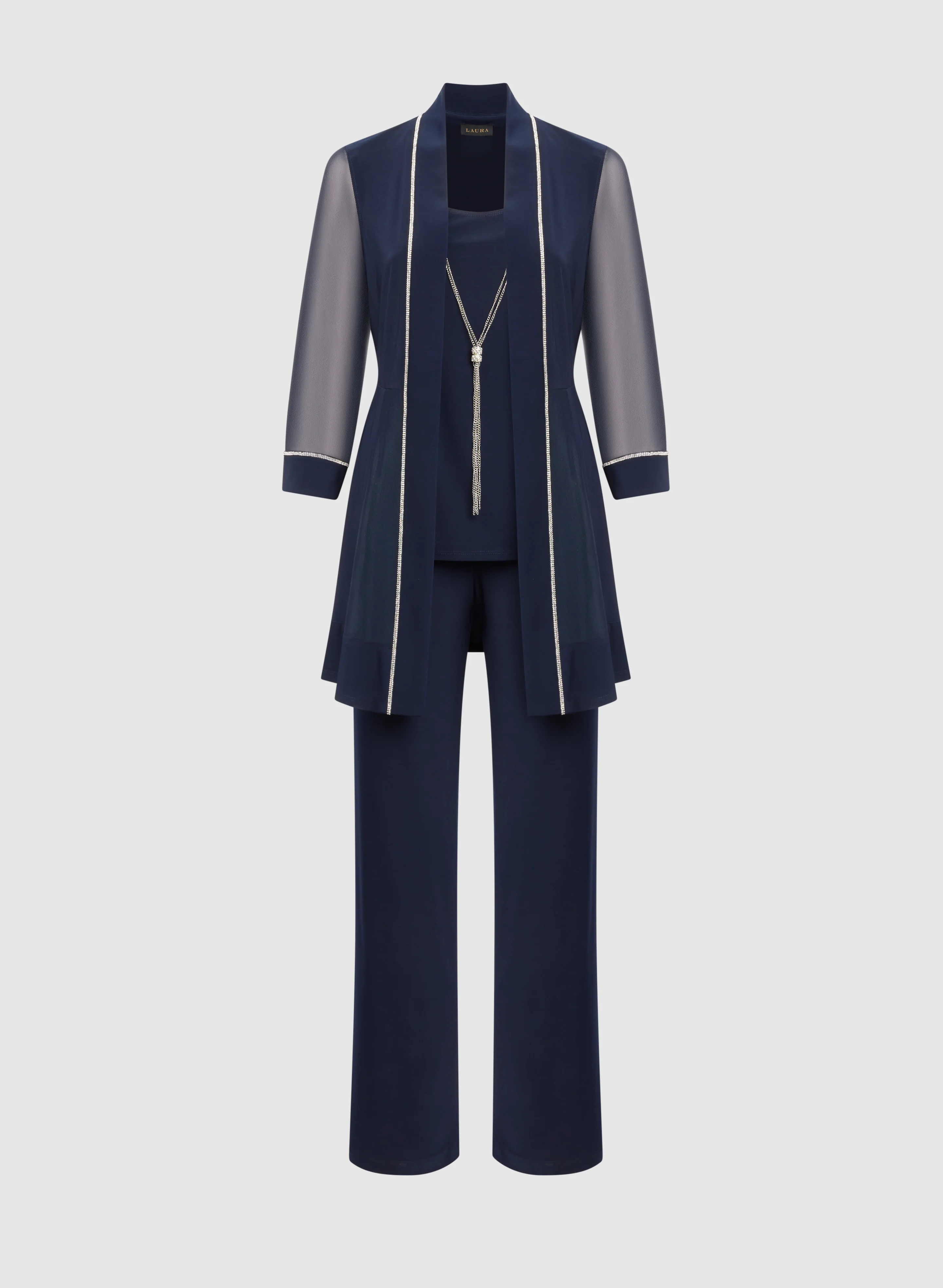Rhinestone Trim Jacket, Top & Pants Set - Image 6