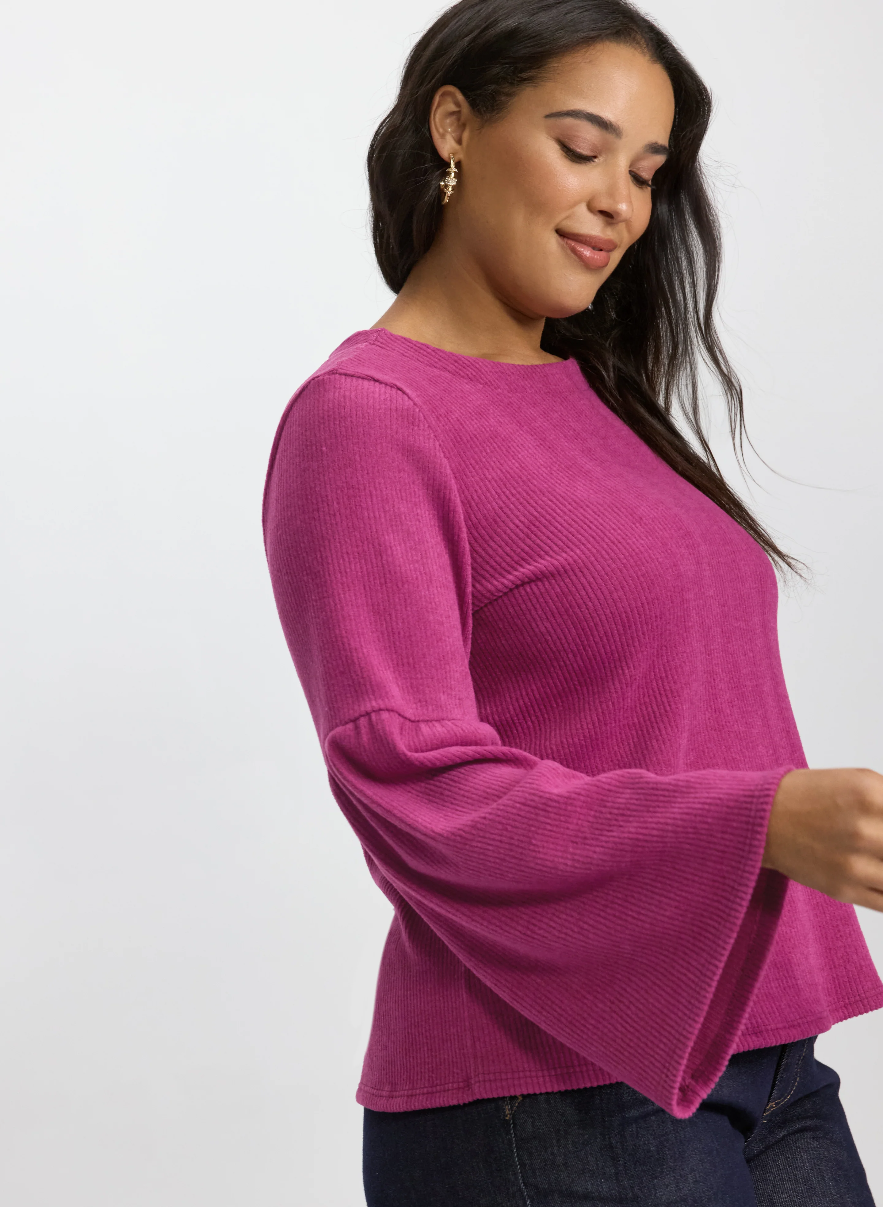 Ribbed Bell Sleeve Sweater - Image 2