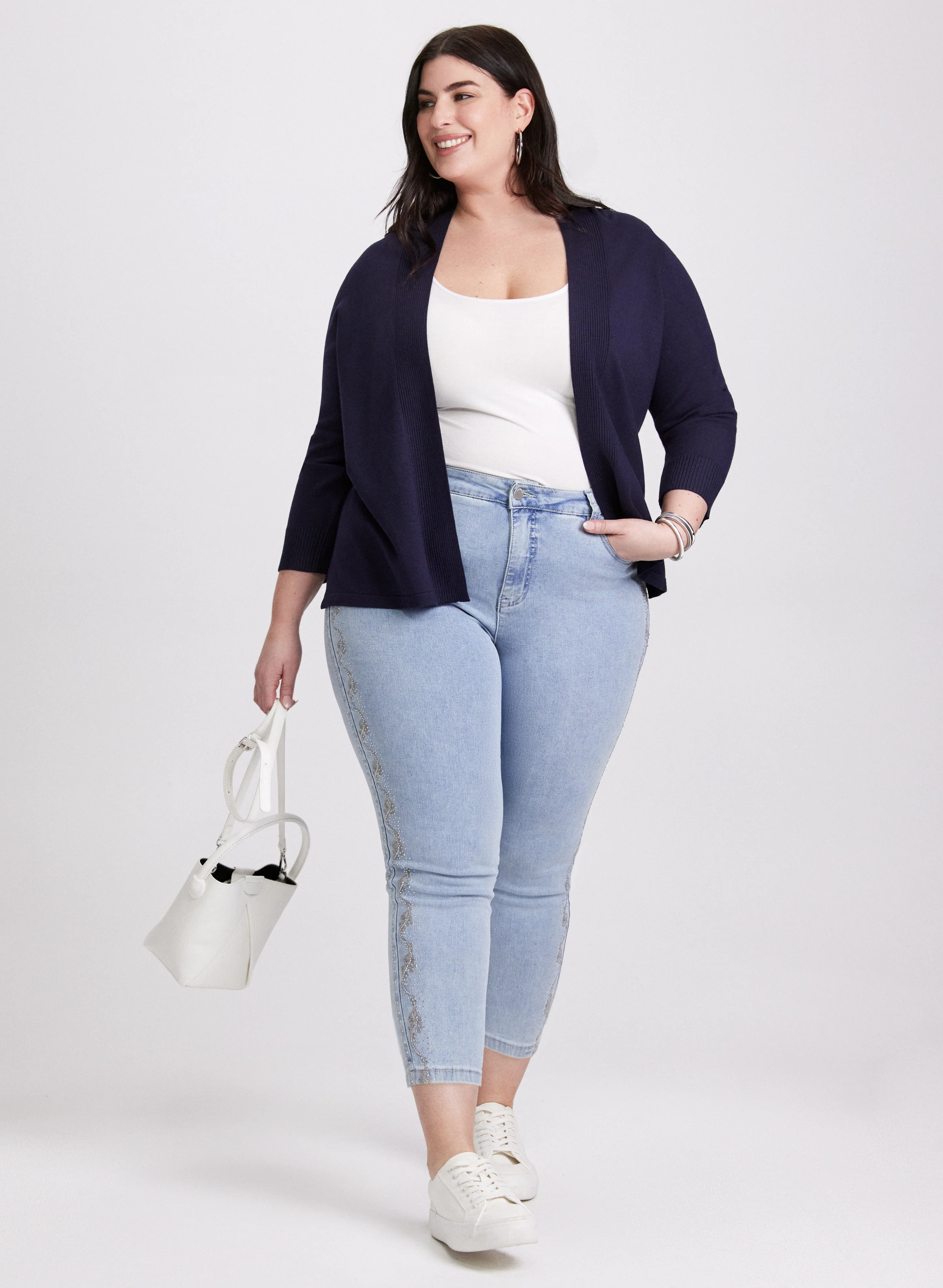 Ribbed Trim Open-Front Cardigan - Image 3